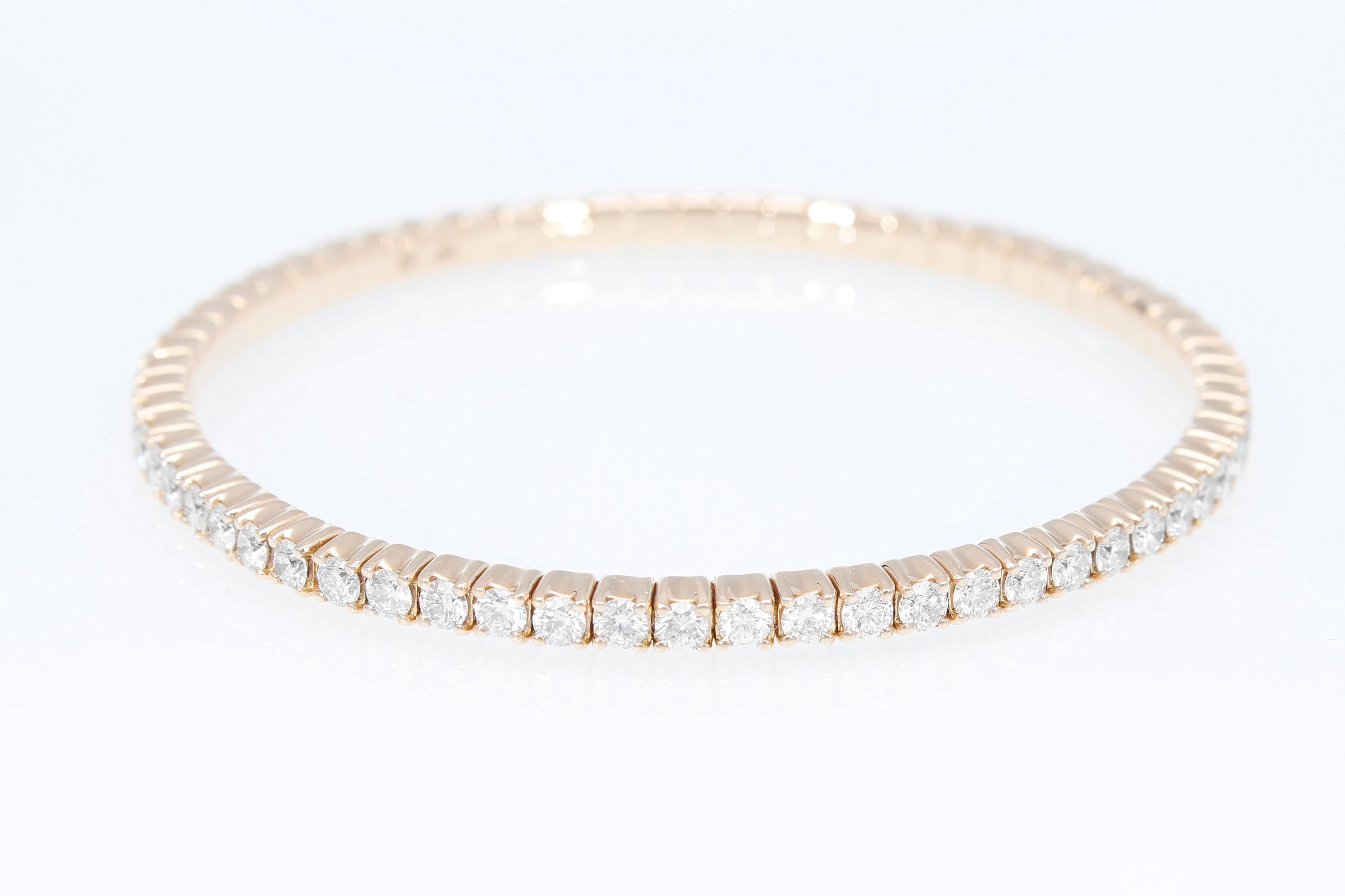 Carat 4.11 Elastic Diamond Tennis Bracelet. Rose Gold 18 Kt. Made in Italy. In New Condition For Sale In Rome, IT