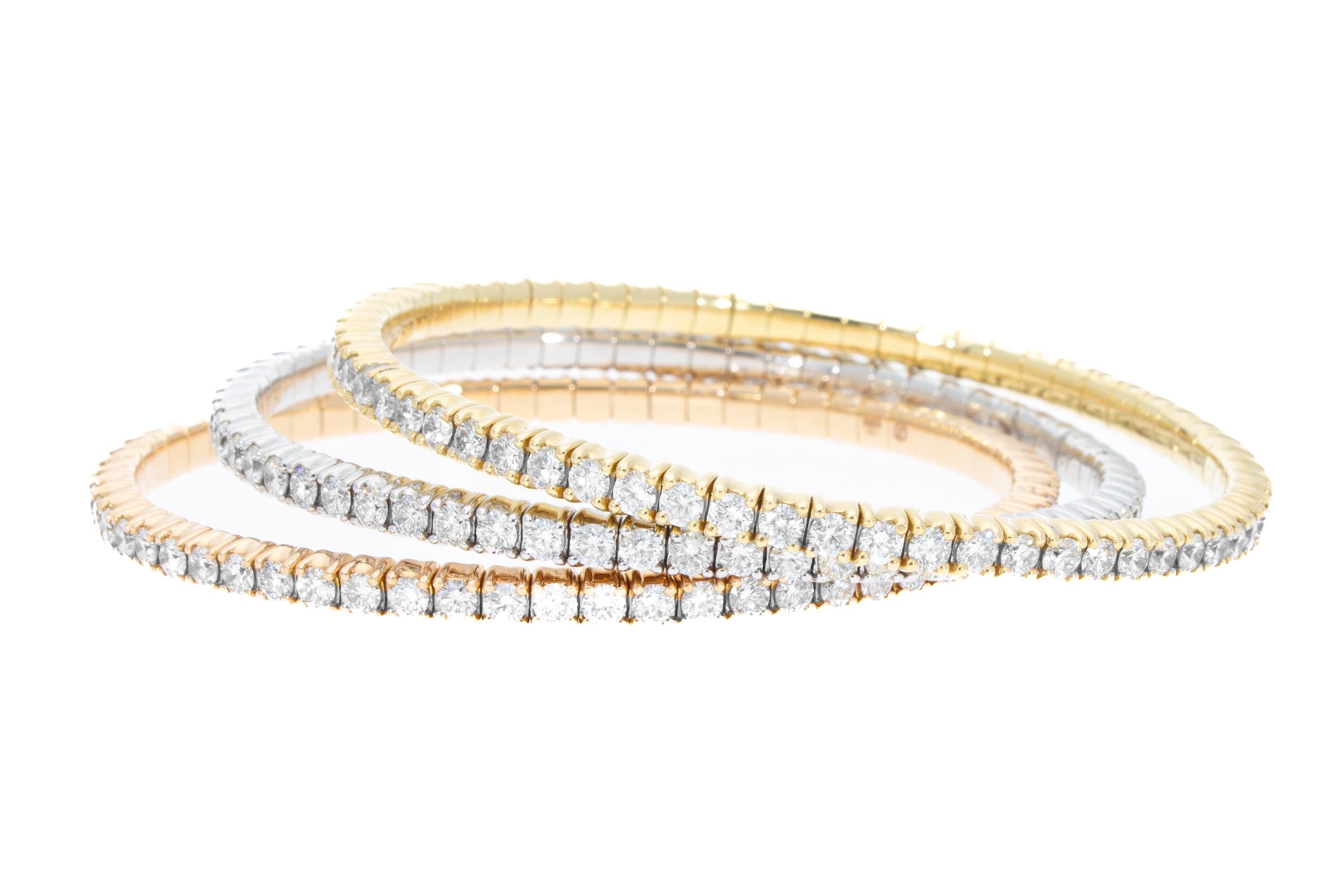 Carat 4.30 Elastic Diamond Tennis Bracelet. Yellow Gold 18 Kt. Made in Italy. For Sale 8