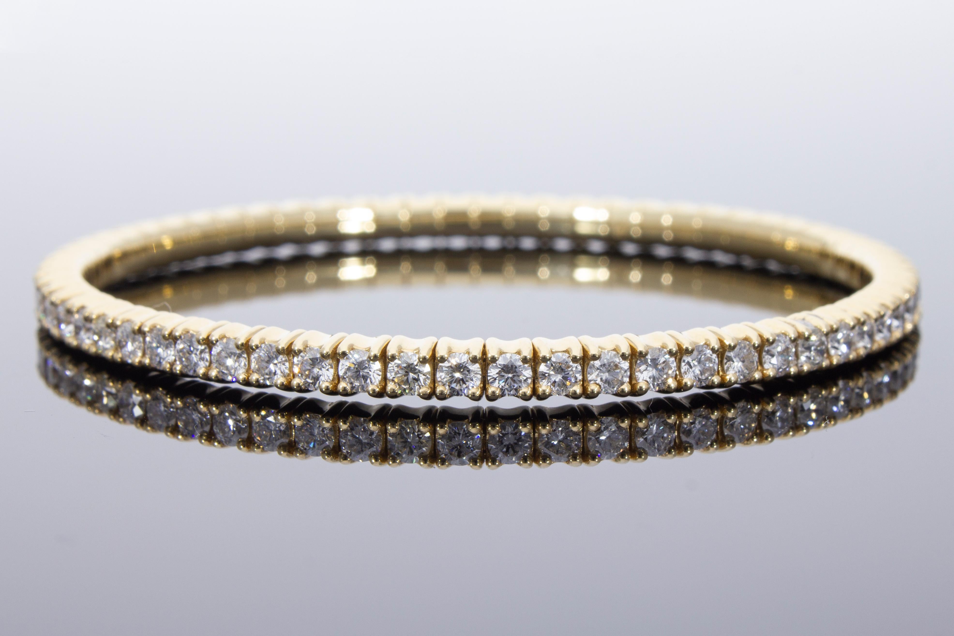 Brilliant Cut Carat 4.30 Elastic Diamond Tennis Bracelet. Yellow Gold 18 Kt. Made in Italy. For Sale
