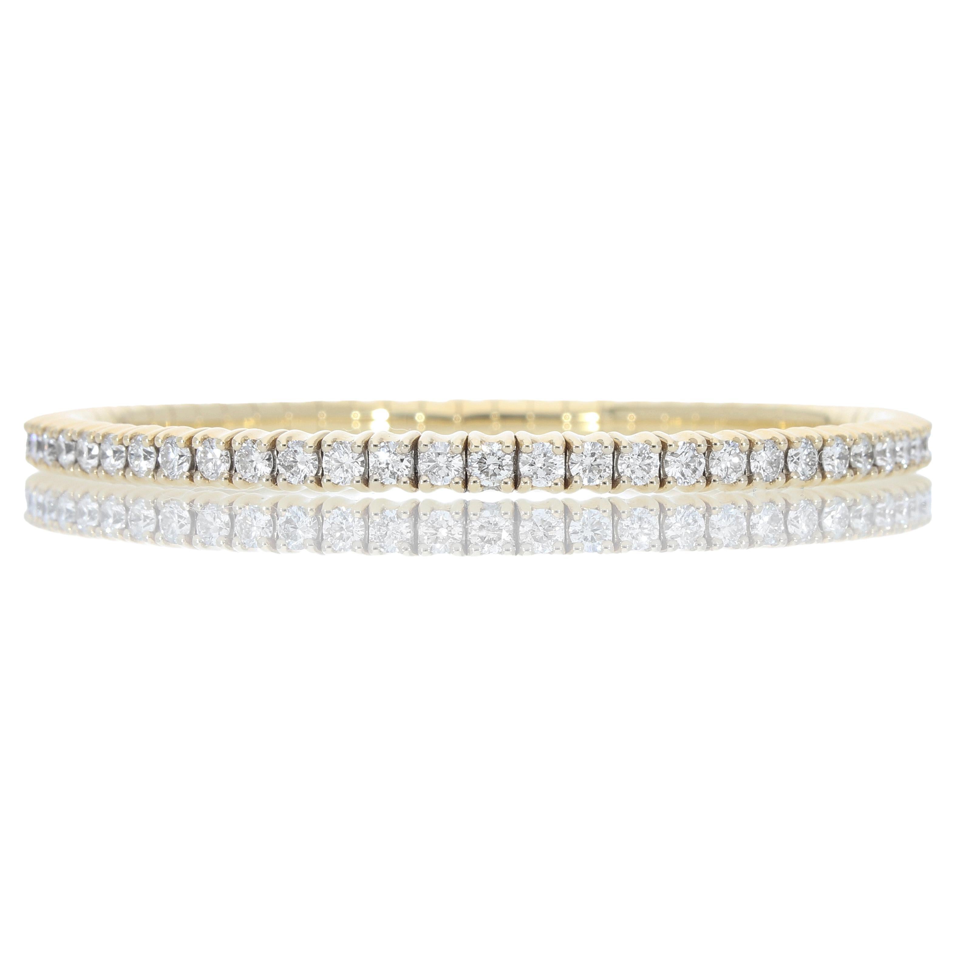 Bracelet tennis en diamants élastiques de 4.30 carats. Or jaune 18 Kt. Fabriquées en Italie. en vente