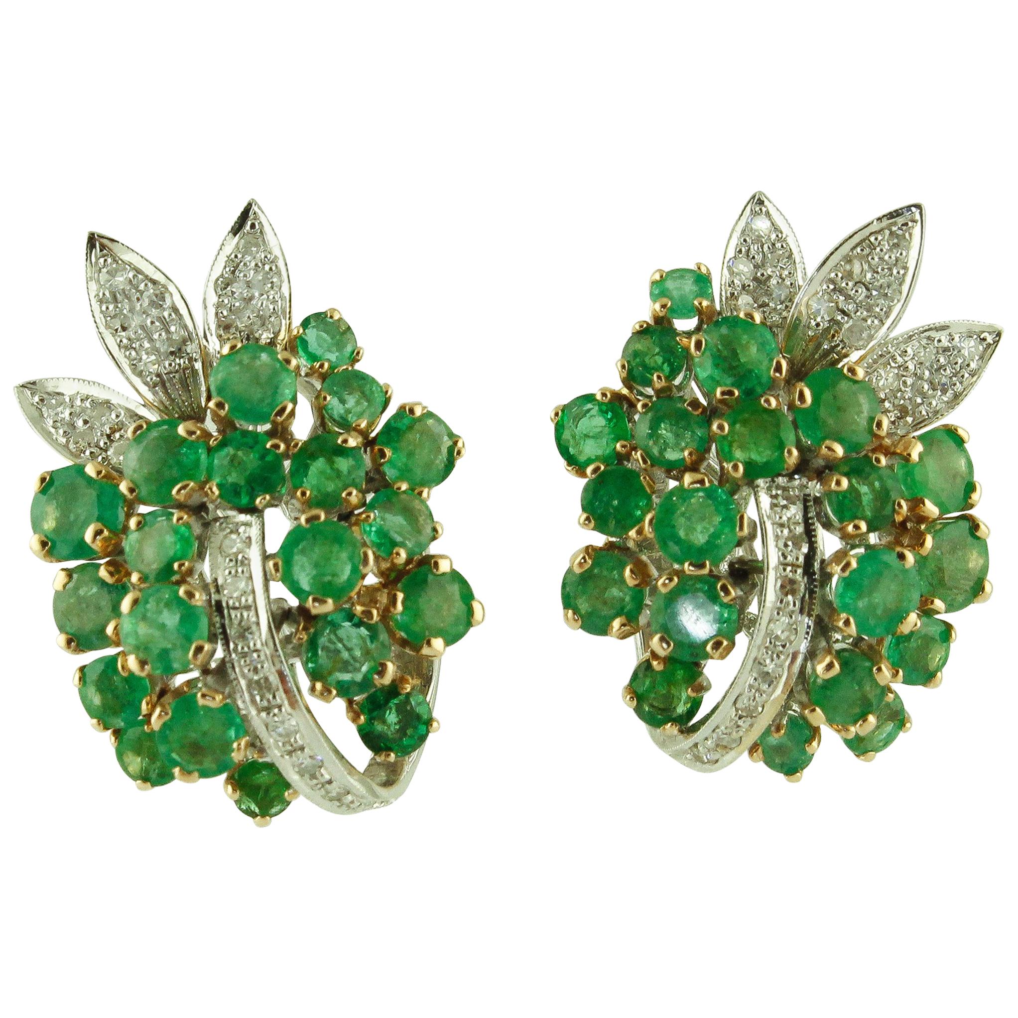 Carat 8.10 Emeralds, Diamonds, Rose and White Gold Clip-On Earrings