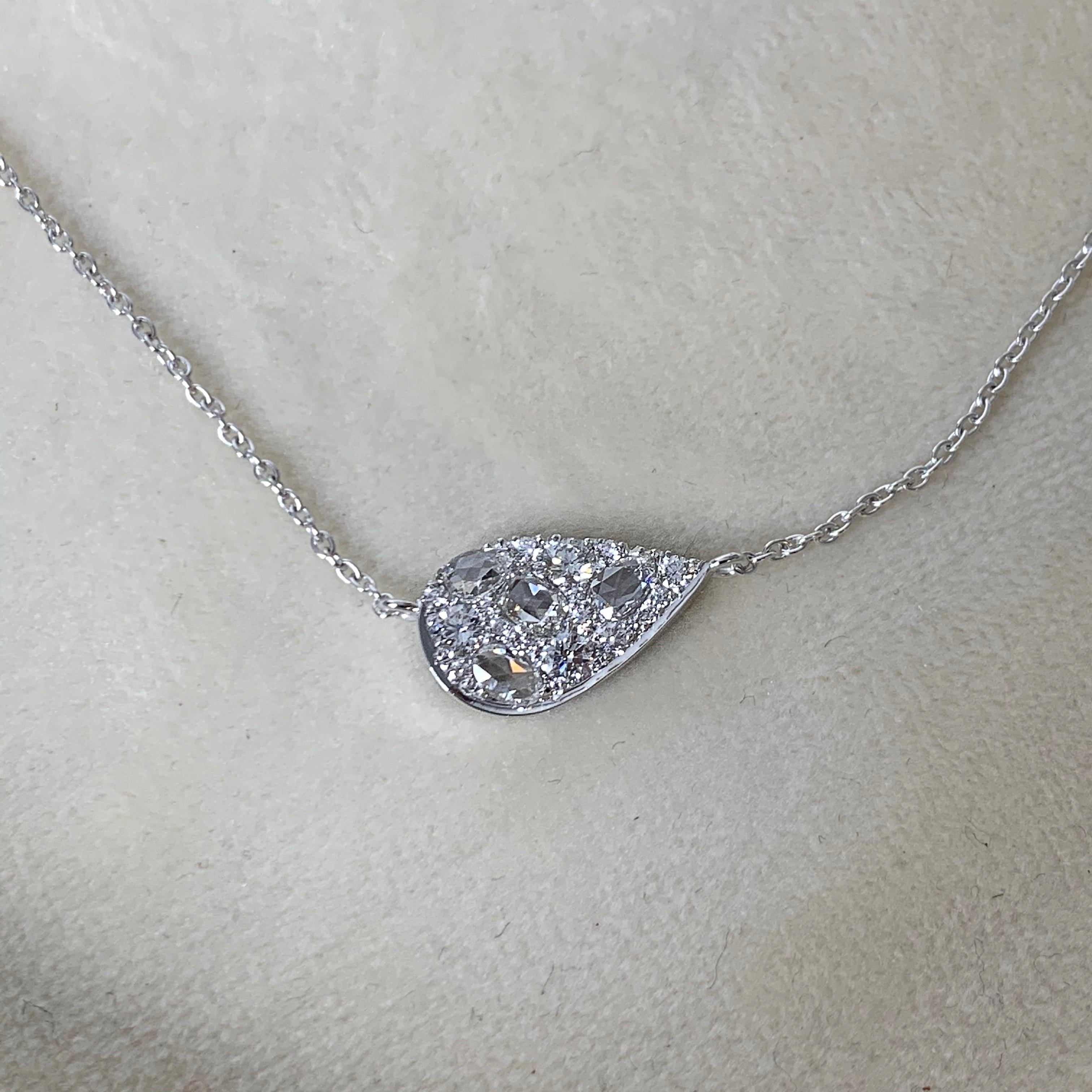 Artist 0.675 Carat Rose Cut and Brilliant-Cut Diamond Pave Pendant with Necklace