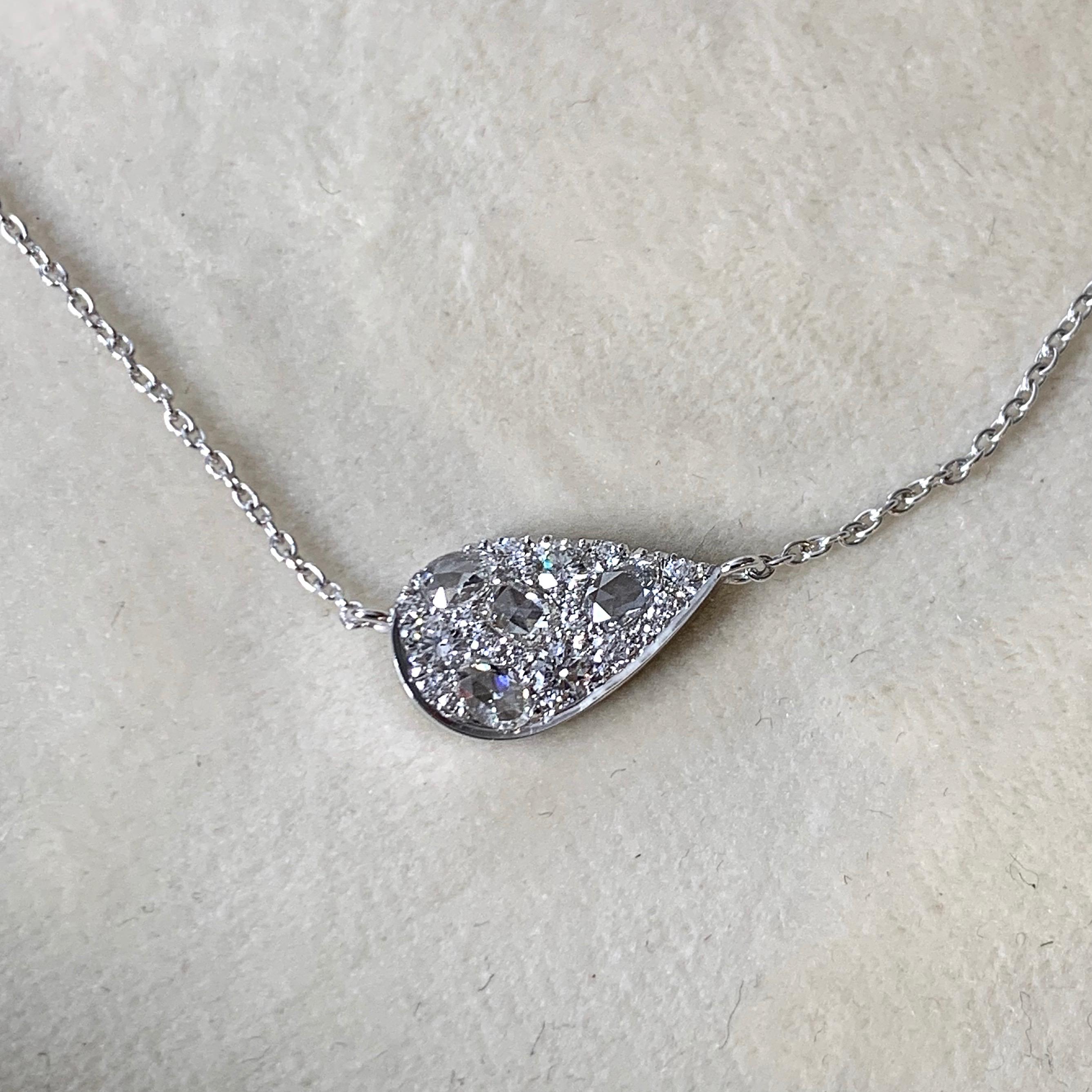 0.675 Carat Rose Cut and Brilliant-Cut Diamond Pave Pendant with Necklace In New Condition In Antwerp, BE
