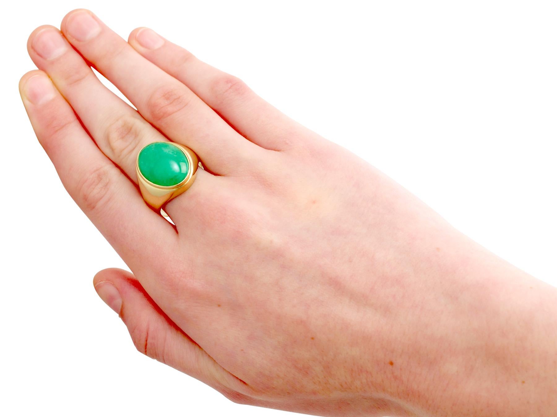 Women's or Men's Carat Cabochon Cut Jade and Yellow Gold Cocktail Ring For Sale