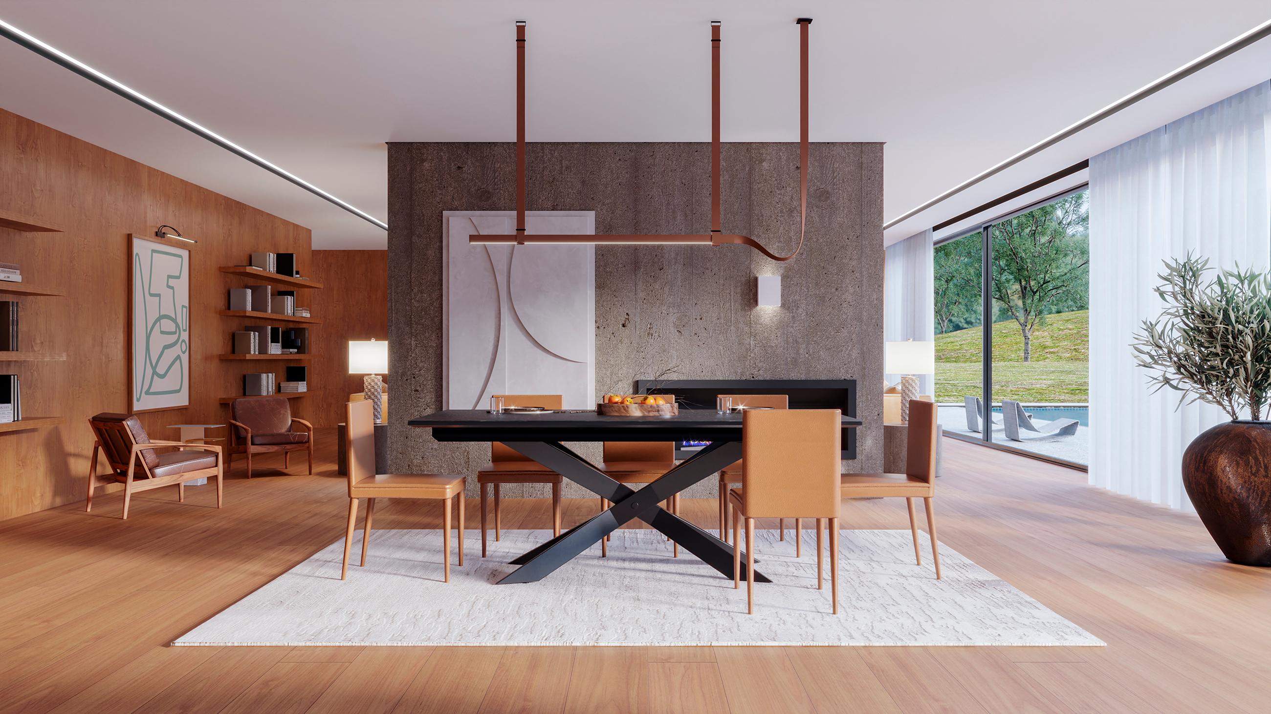 La table à manger Carat s'inspire du travail architectural et visuel des immeubles de grande hauteur, mettant en valeur la beauté du mobilier dans une ligne rigoureuse, méthodique et verticale. Cette table supérieure en céramique peut être utilisée