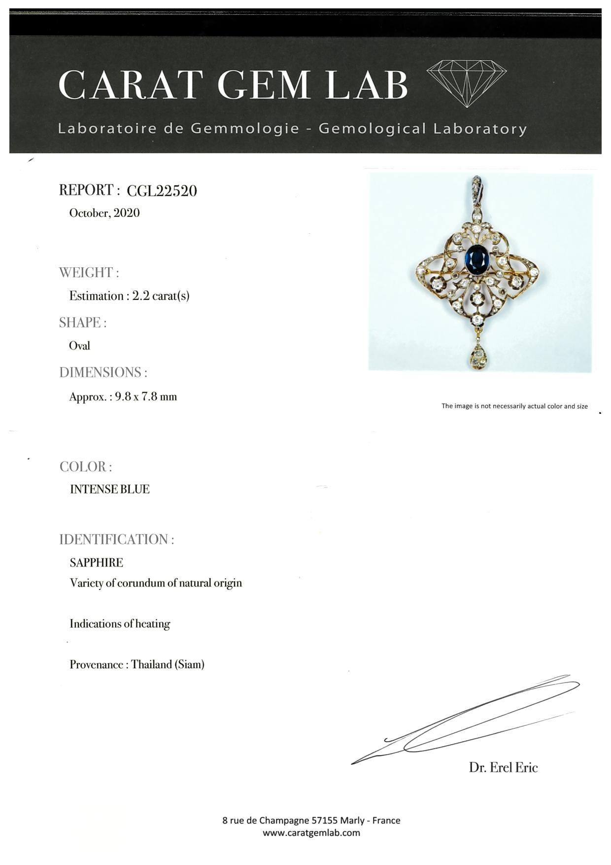 Broche/pendentif en or jaune 14 carats certifiée par un laboratoire de pierres précieuses avec saphirs et diamants en vente 7