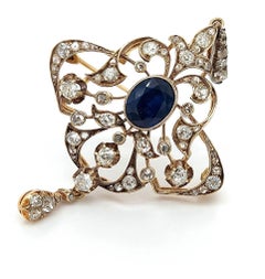 14kt Yellow Gold Sapphire and Diamond Brooch/Pendant CGL Certified