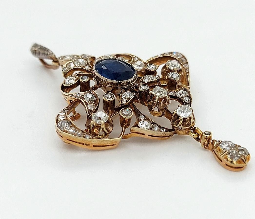 Women's or Men's  14kt Yellow Gold Sapphire and Diamond Brooch/Pendant CGL Certified For Sale