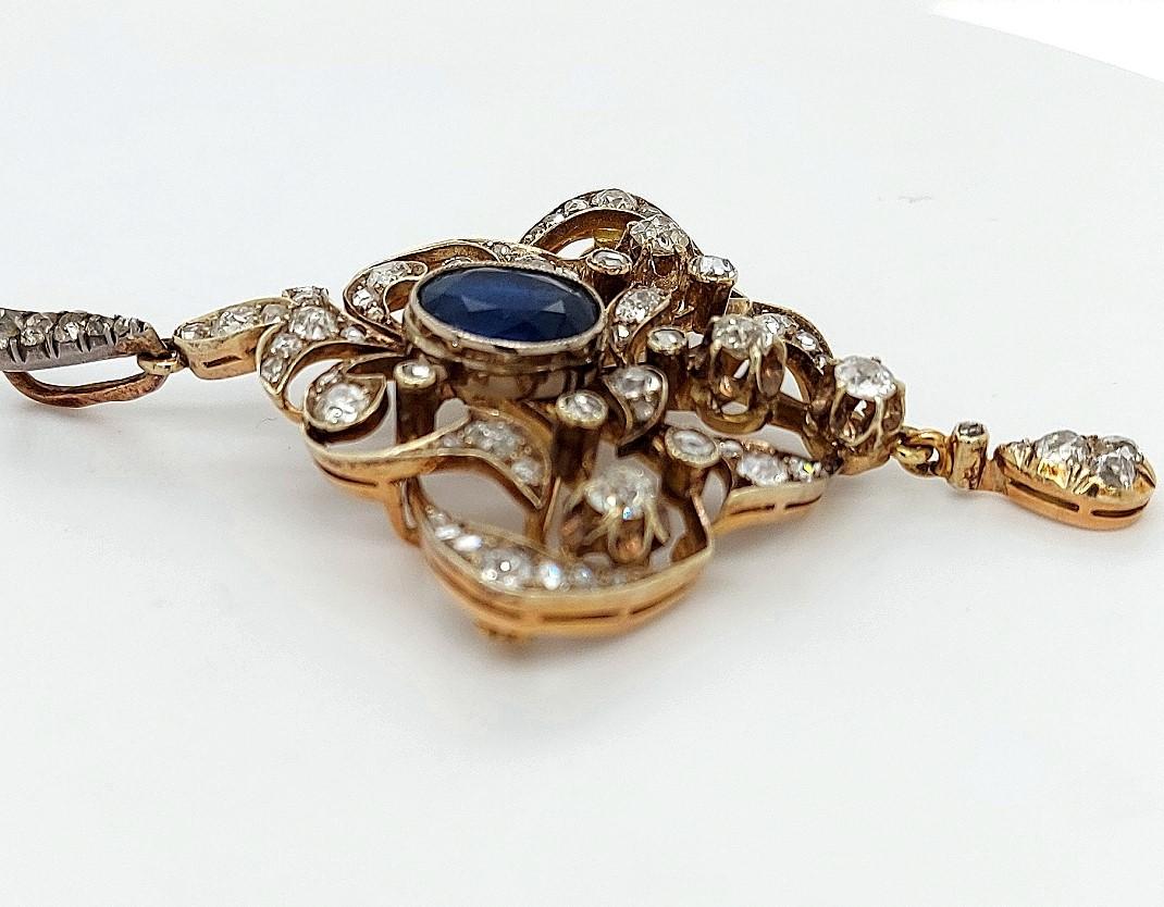  14kt Yellow Gold Sapphire and Diamond Brooch/Pendant CGL Certified For Sale 1