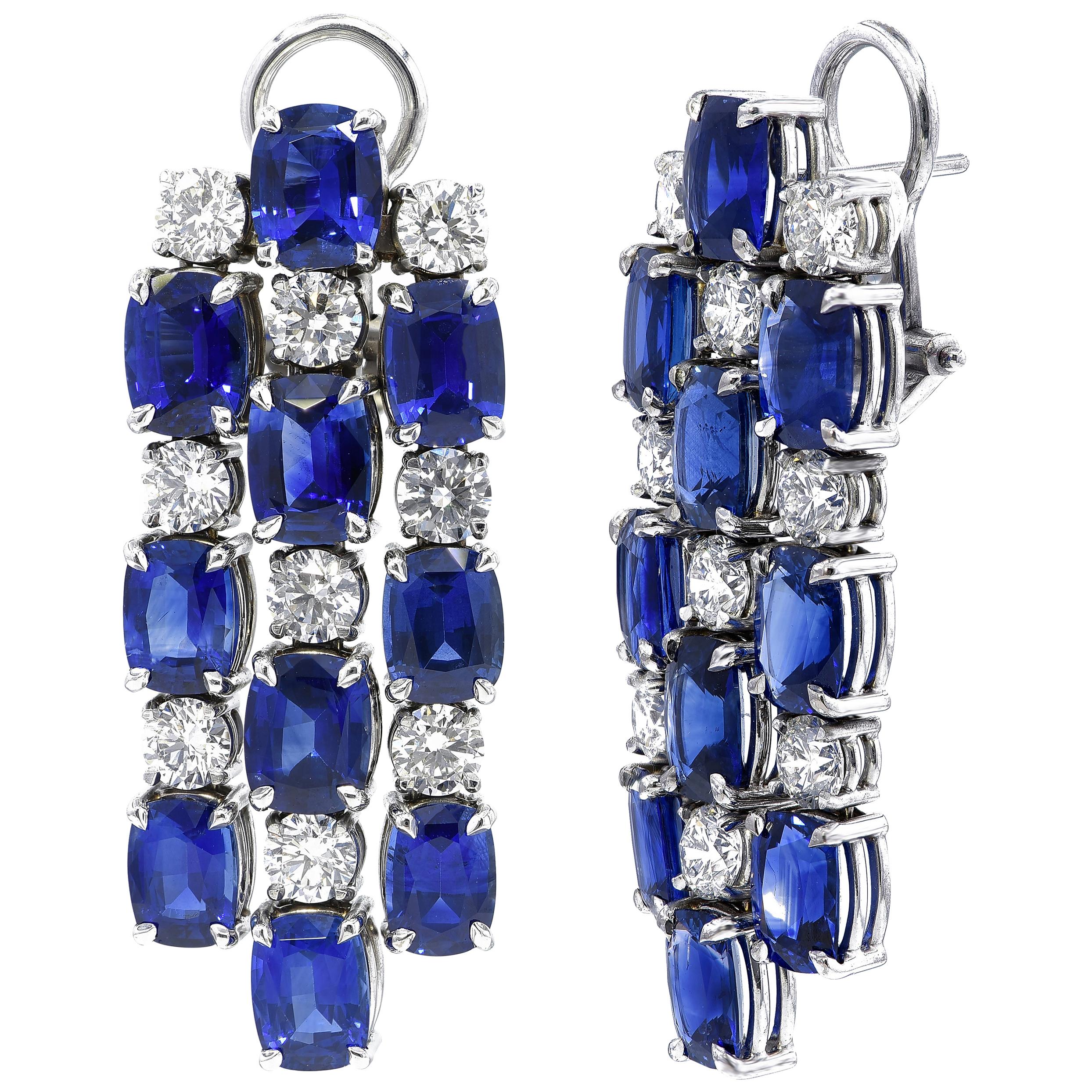 18kt White Gold Earrings with 21.42ct Sapphires, 5.09ct Diamonds, CGL Certified For Sale