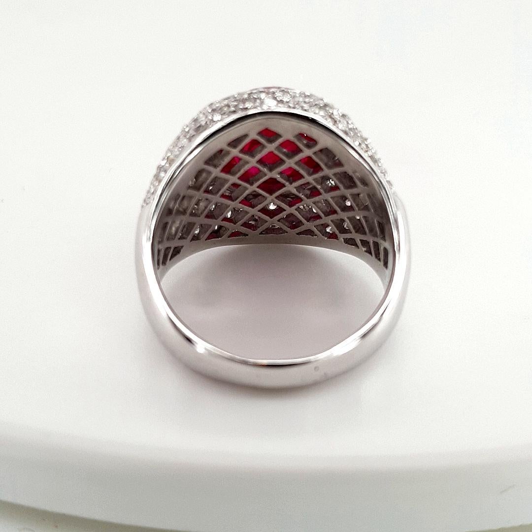 Contemporary 18kt White Gold Ring 4.05ct Burma Ruby, 5.76ct Diamonds,  CGL Certified For Sale