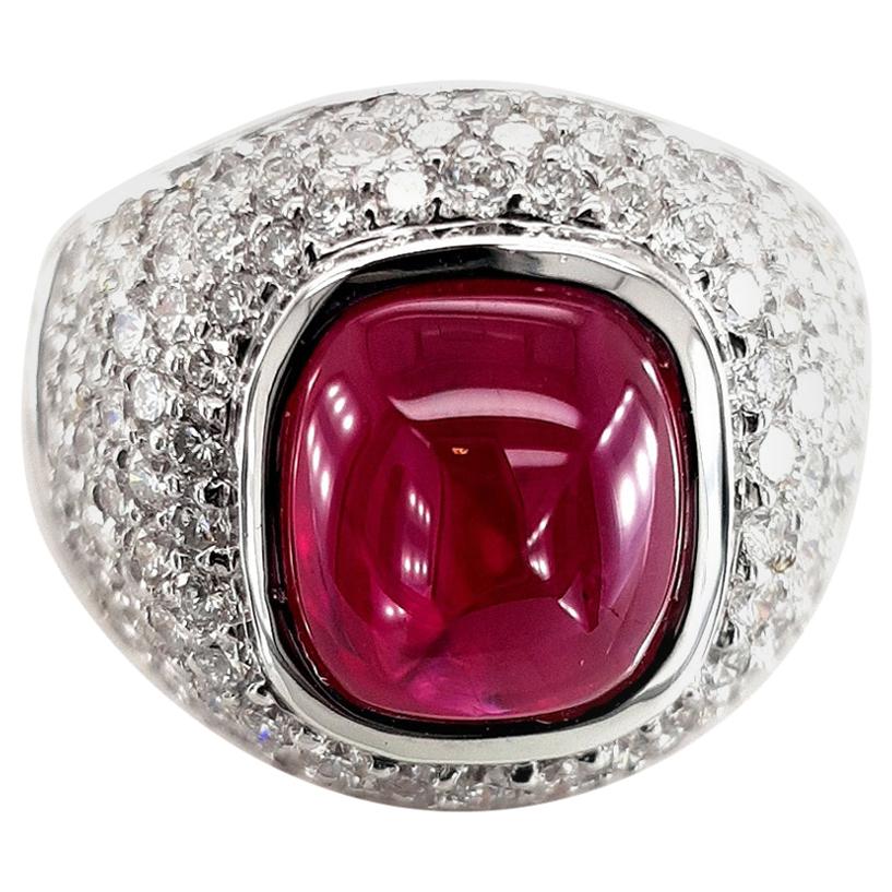 18kt White Gold Ring 4.05ct Burma Ruby, 5.76ct Diamonds,  CGL Certified For Sale