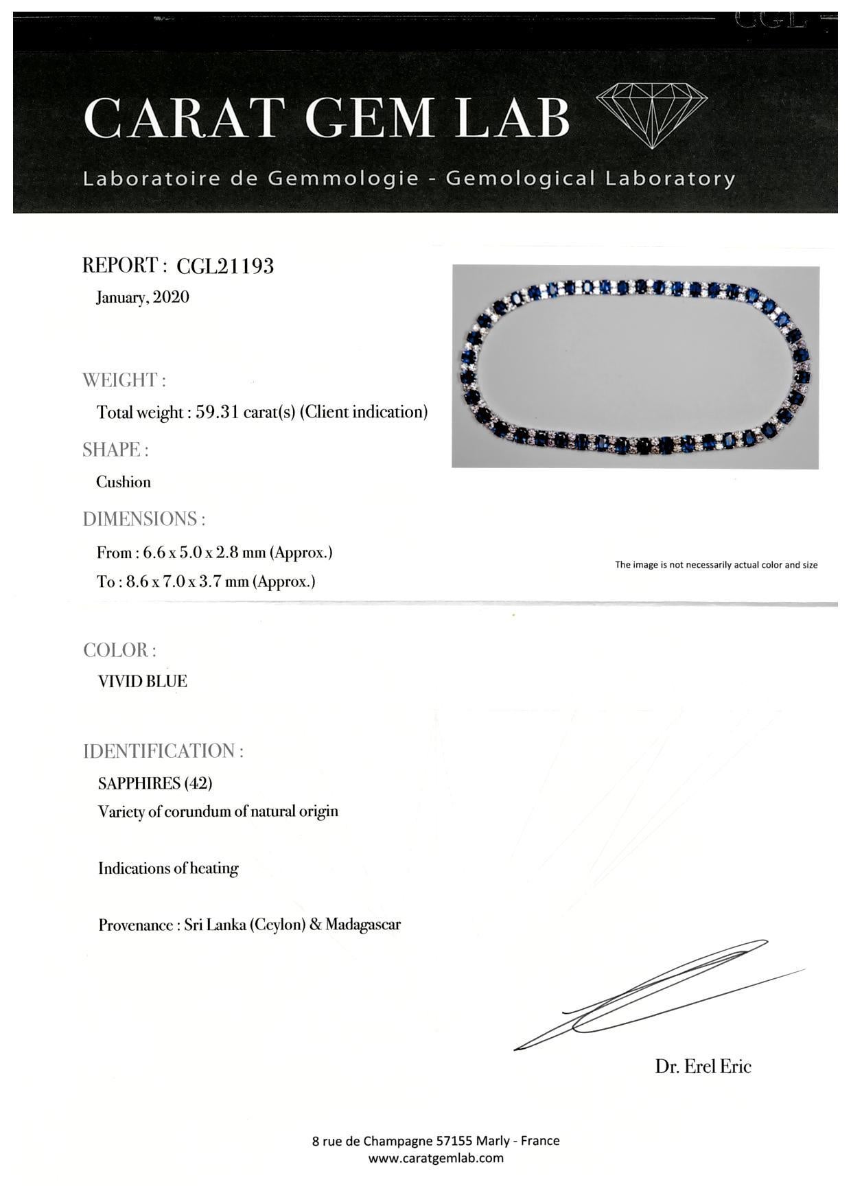  18kt White Gold 59.31ct Sapphire, 17.13ct Diamonds CGL Certified For Sale 2