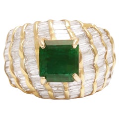 Carat Gemlab Certified 2.54 Carat Emerald Dome Ring with Baguette Diamonds