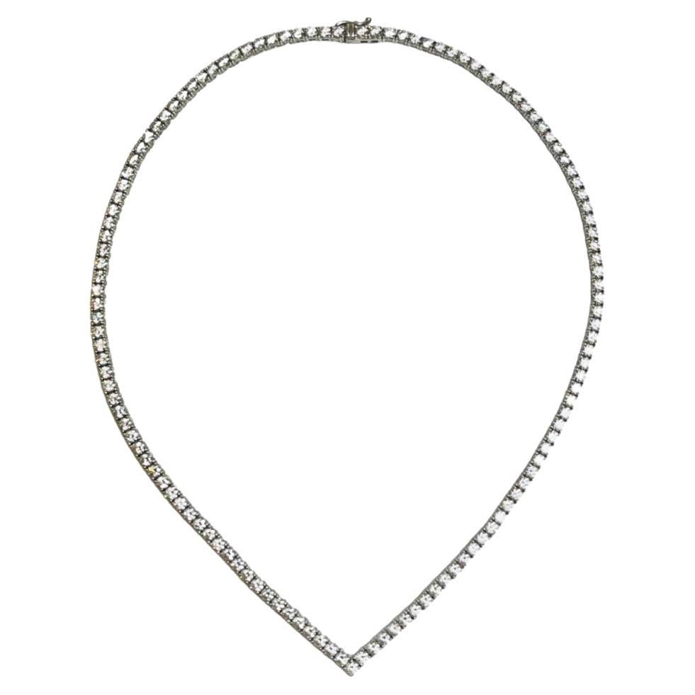 Carat London Vee Line White Gold Plated Necklace With Brilliant Stones