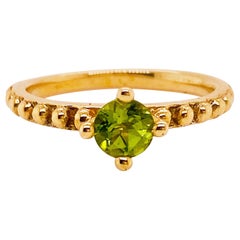 august 14 gemstone Carat Peridot Solitaire Beaded Band Ring in 14 Karat Yellow Gold, August B Stone