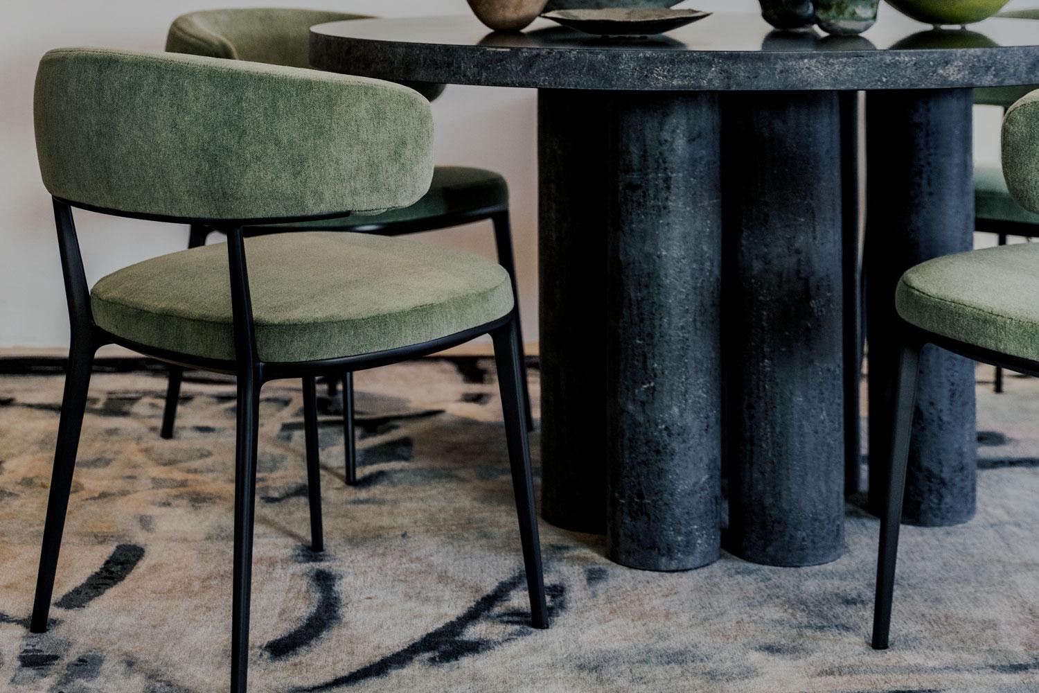 Italian Caratos Dining Chair in Sage-colored Velvet by Maxalto - Available Now
