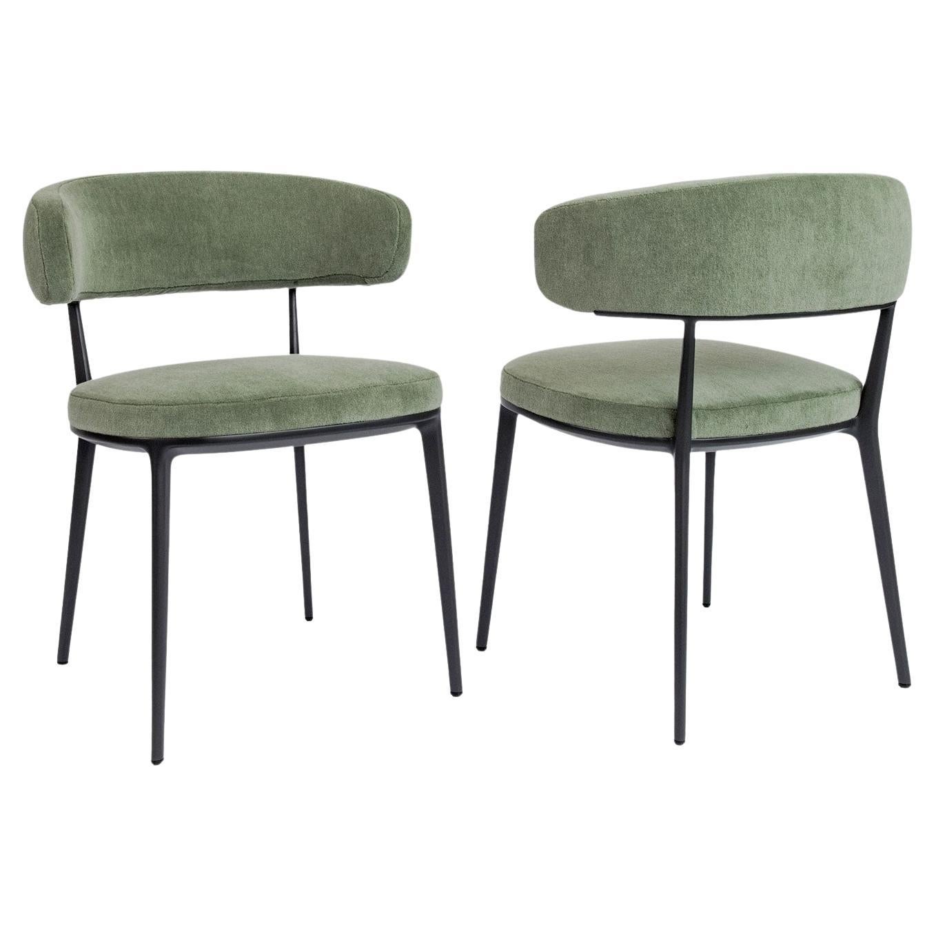 Caratos Dining Chair in Sage-colored Velvet by Maxalto - Available Now