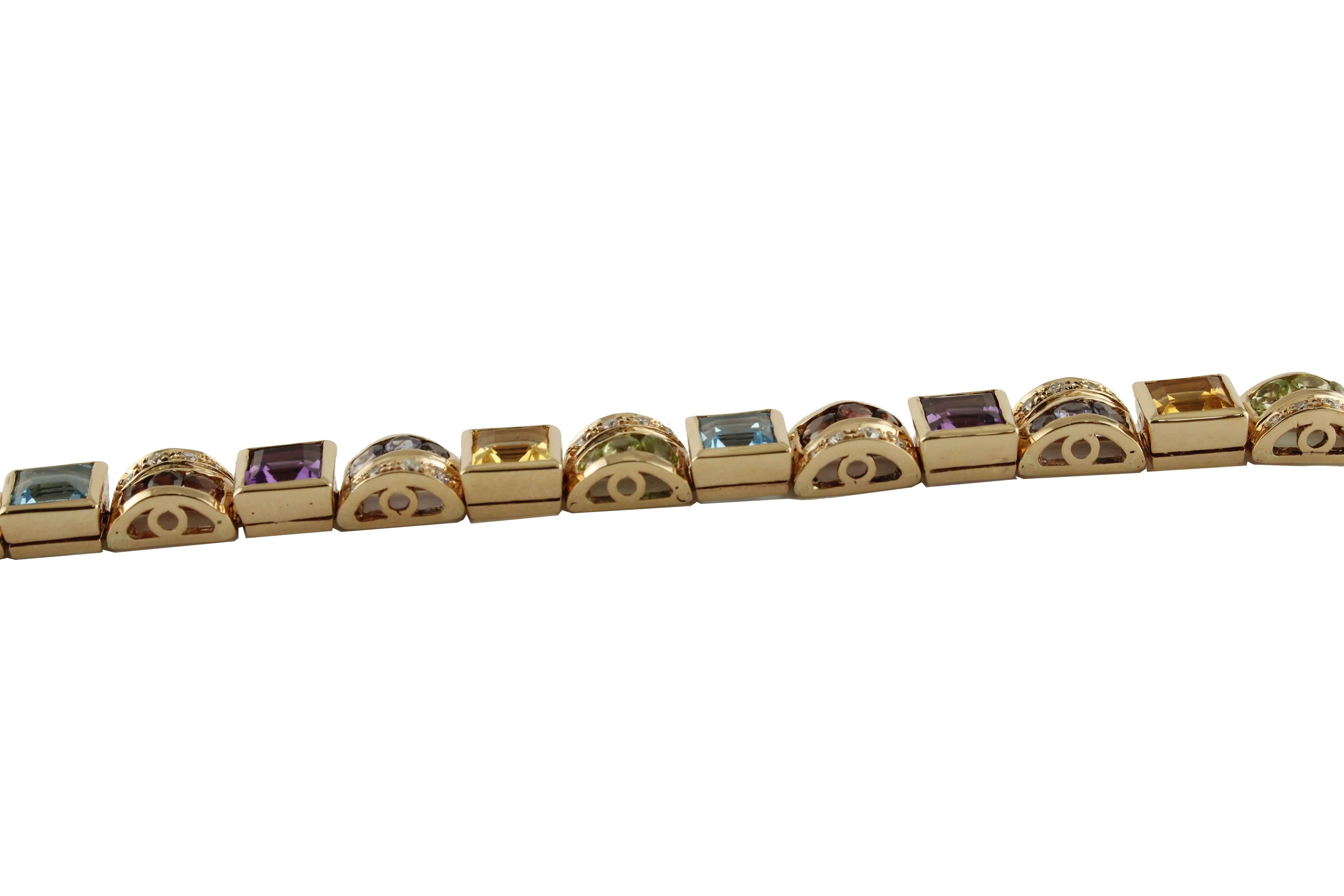  Topazs, Peridots, Garnets, Iolite, Amethysts, Diamonds, Gold Bracelet In Good Condition For Sale In Marcianise, Marcianise (CE)