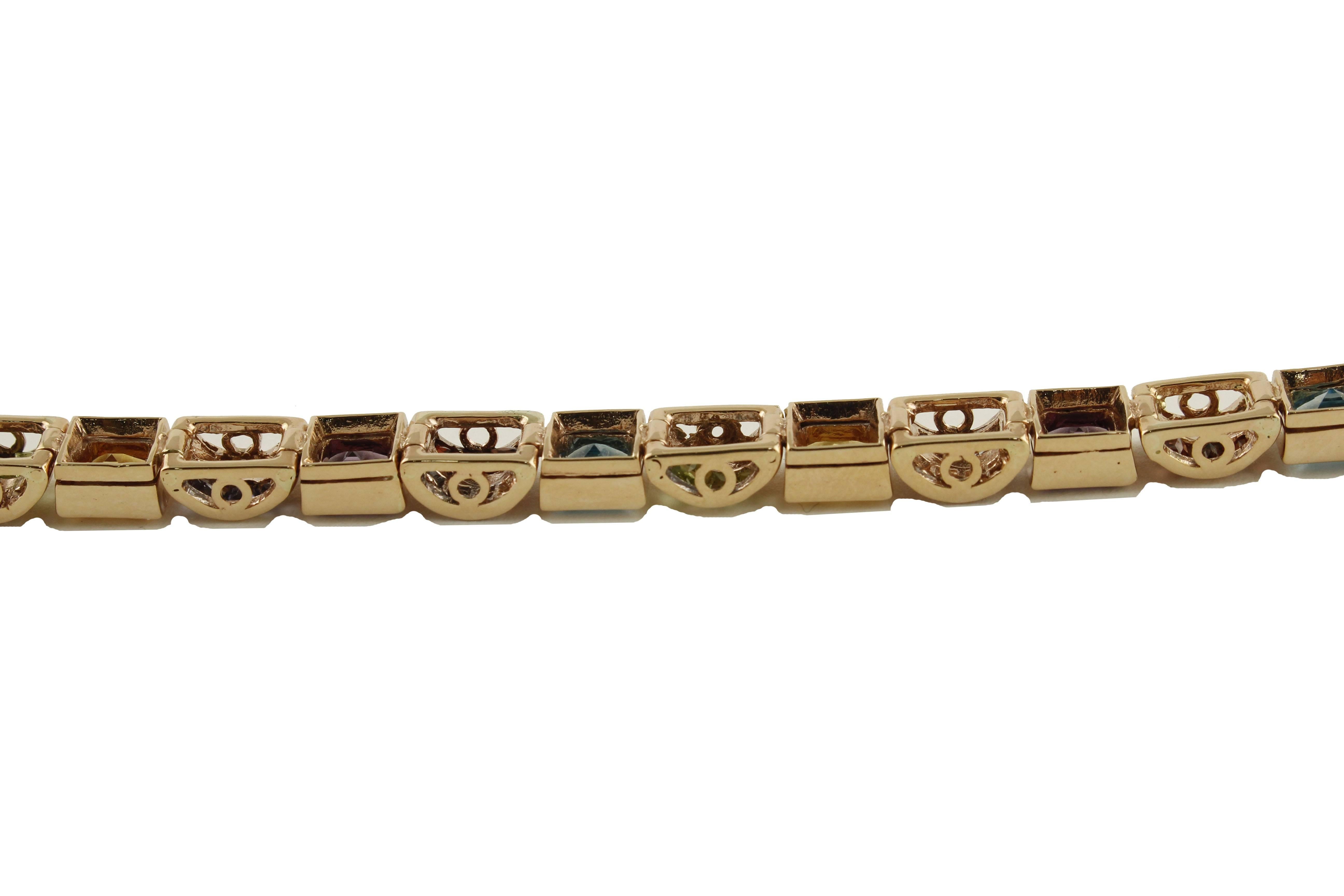 Women's Topazs, Peridots, Garnets, Iolite, Amethysts, Diamonds, 14Kt Rose Gold Bracelet For Sale