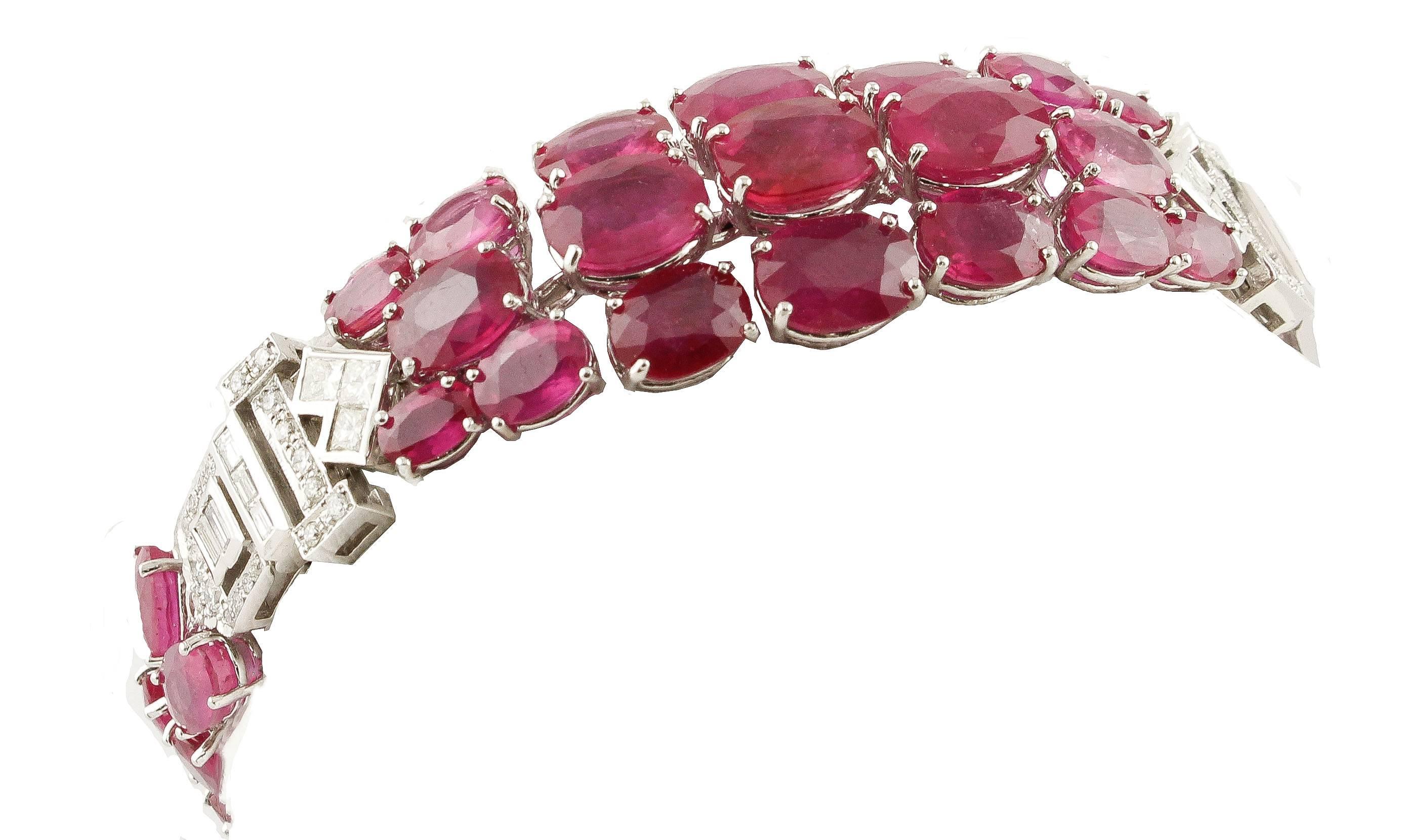 Women's Elegant Diamond Ruby White Gold Bracelet