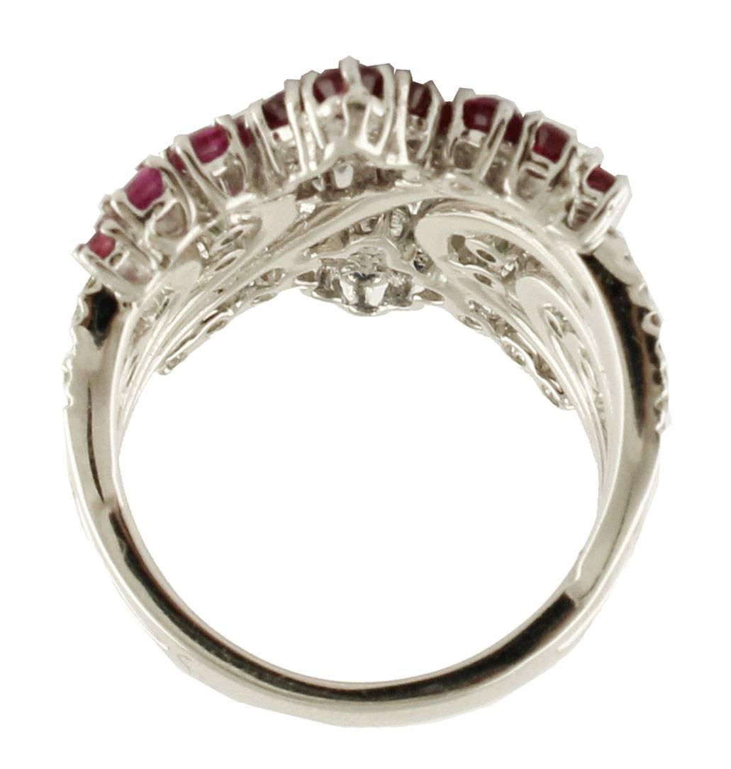 Brilliant Cut Rubies Sapphires Emeralds and  Diamonds 18 kt White Gold Band Ring For Sale