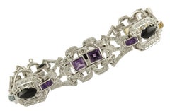 Diamonds Onyx Topazes Amethyst White Gold Bracelet