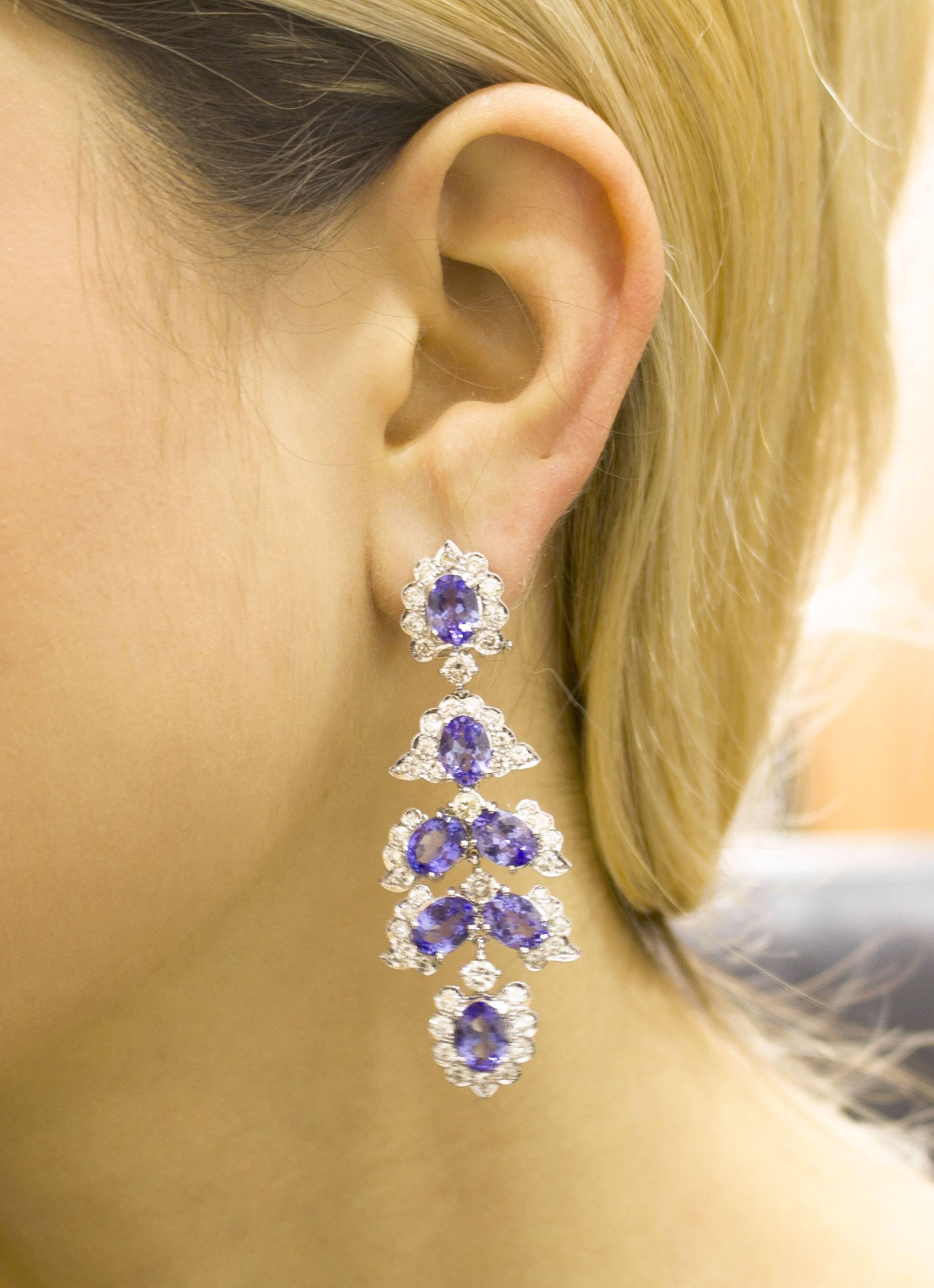 Diamonds Tanzanite White Gold Dangling Earrings 2