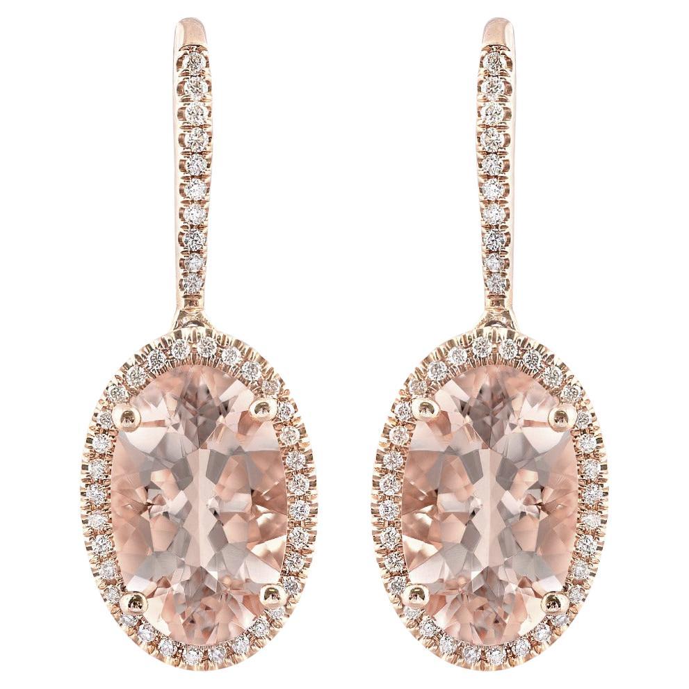 Natural Morganites 6.21 Carat in Rose Gold Earrings with Diamonds