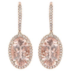 6.21 Carat Morganites Diamond in Rose Gold Earrings