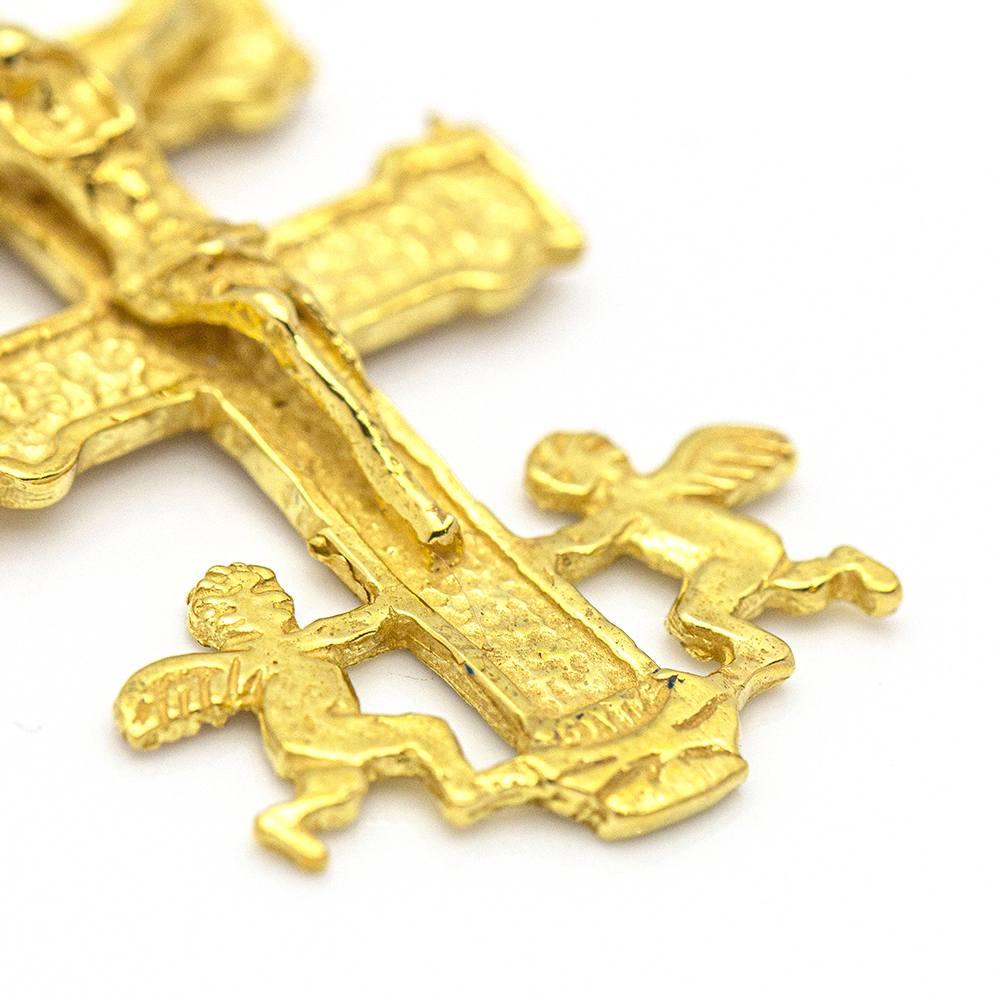 Women's or Men's Caravaca Cross Pendant in Yellow Gold For Sale