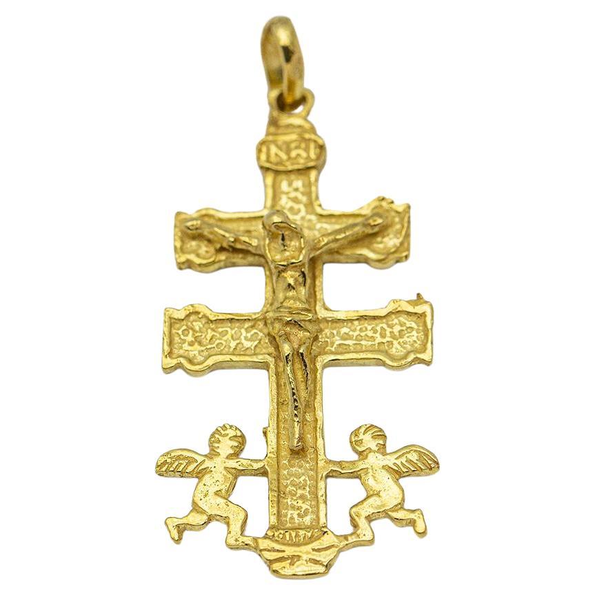 Caravaca Cross Pendant in Yellow Gold For Sale