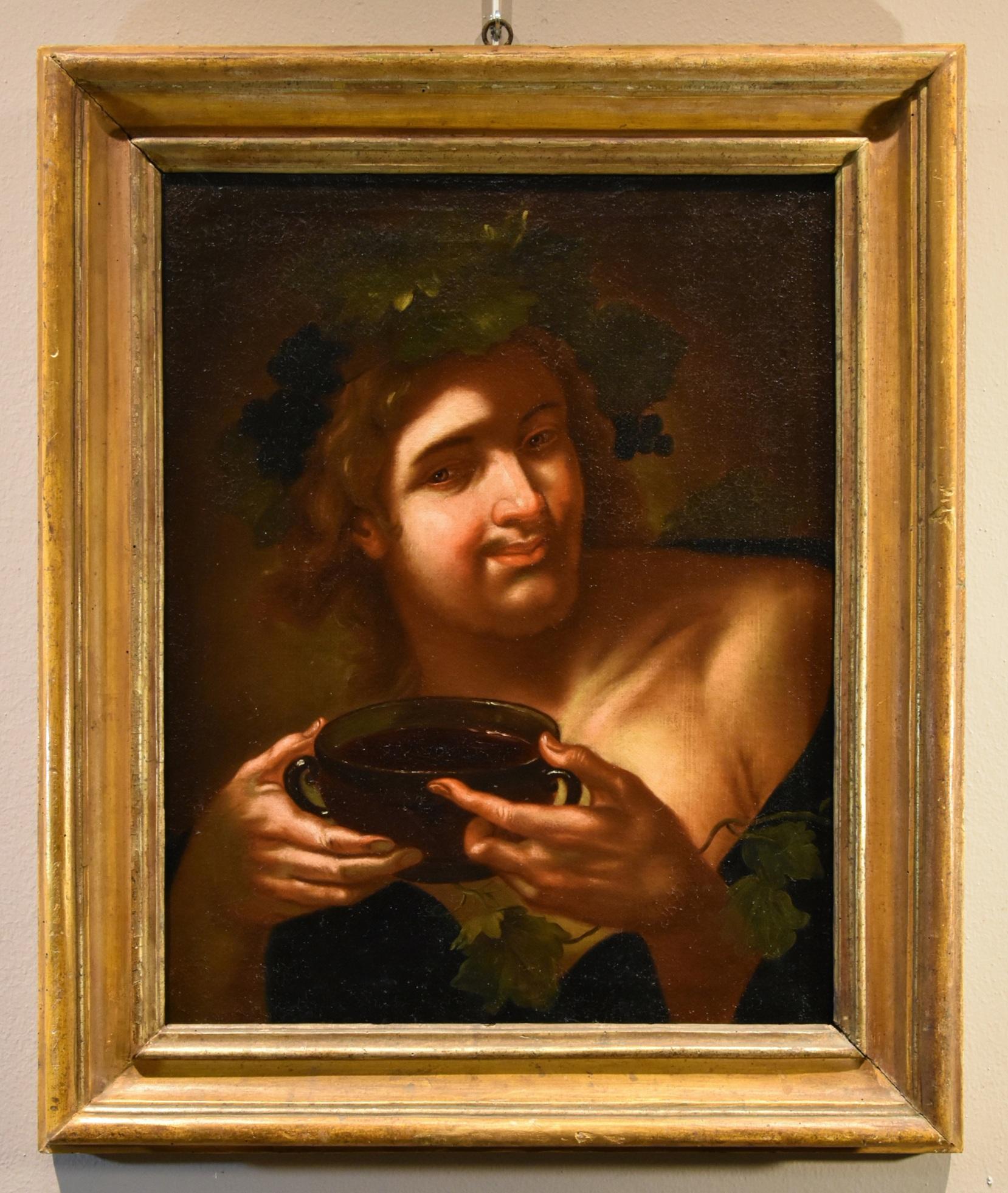Dionysos Bacco École romaine XVIIe siècle Peinture Huile sur toile Ancien maître - Maîtres anciens Painting par Caravaggesque Artist Active In Rome In The 17th Century