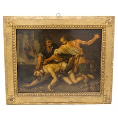 Caravaggesque Oil on Copper "Flagellation of Christ" Baroque Sicilian, 17th Cent