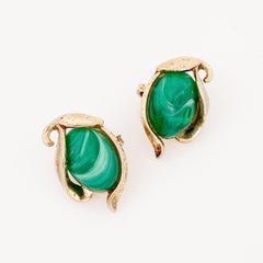 Caravan Collection Faux Malachite Thermoset Earrings By Crown Trifari, 1950s