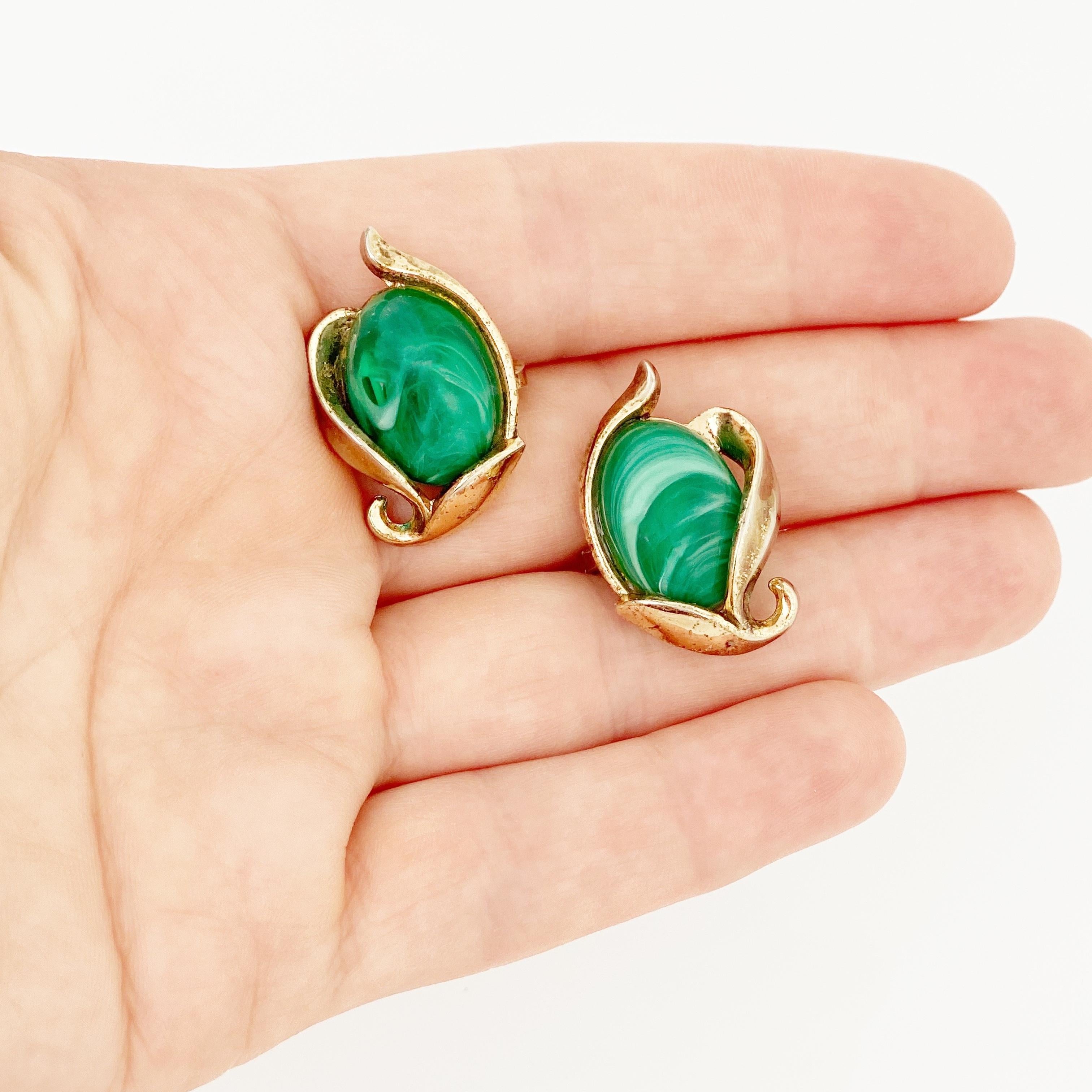 Modern Caravan Collection Faux Malachite Thermoset Earrings By Crown Trifari, 1950s