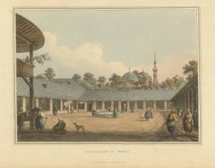 Caravansary at Borgas, Ottoman Travelers' Inn, Antique Aquatint, 1809