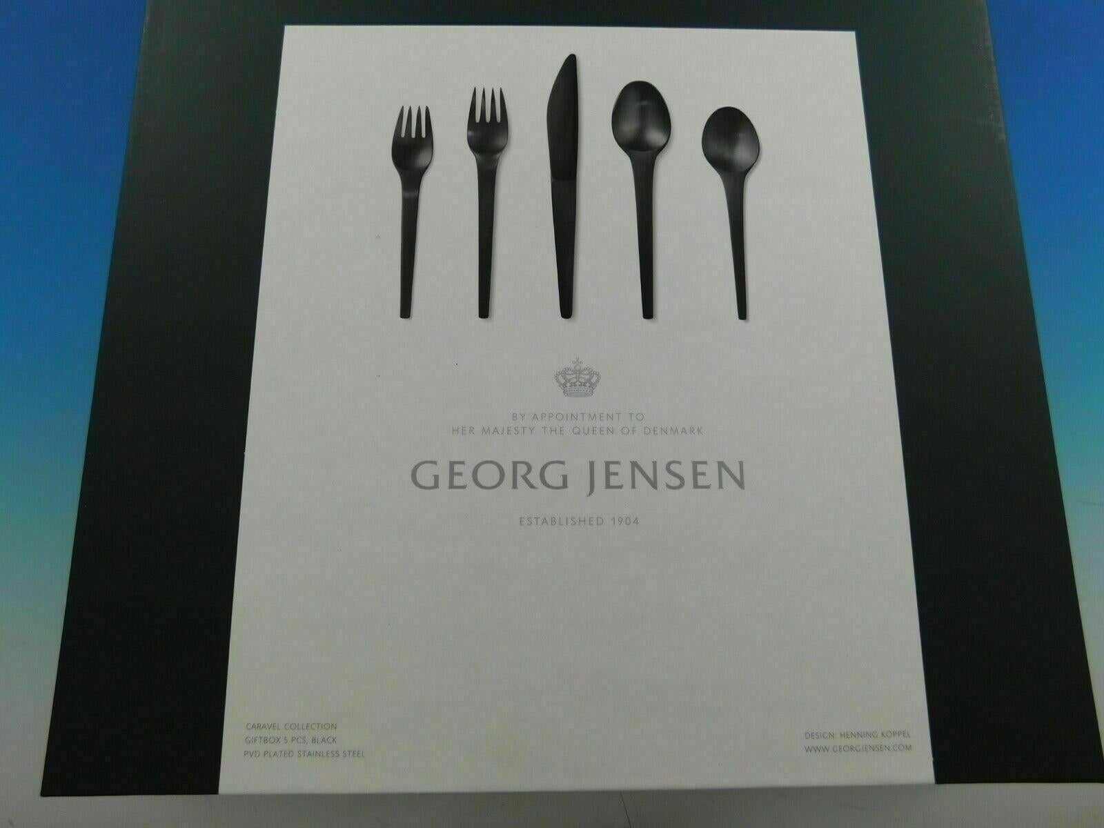 Caravel Black by Georg Jensen Stainless Steel Flatware Set Service for 12 New In Excellent Condition In Big Bend, WI