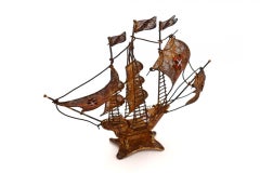 Caravel in gilded silver filigree with Maltese crosses