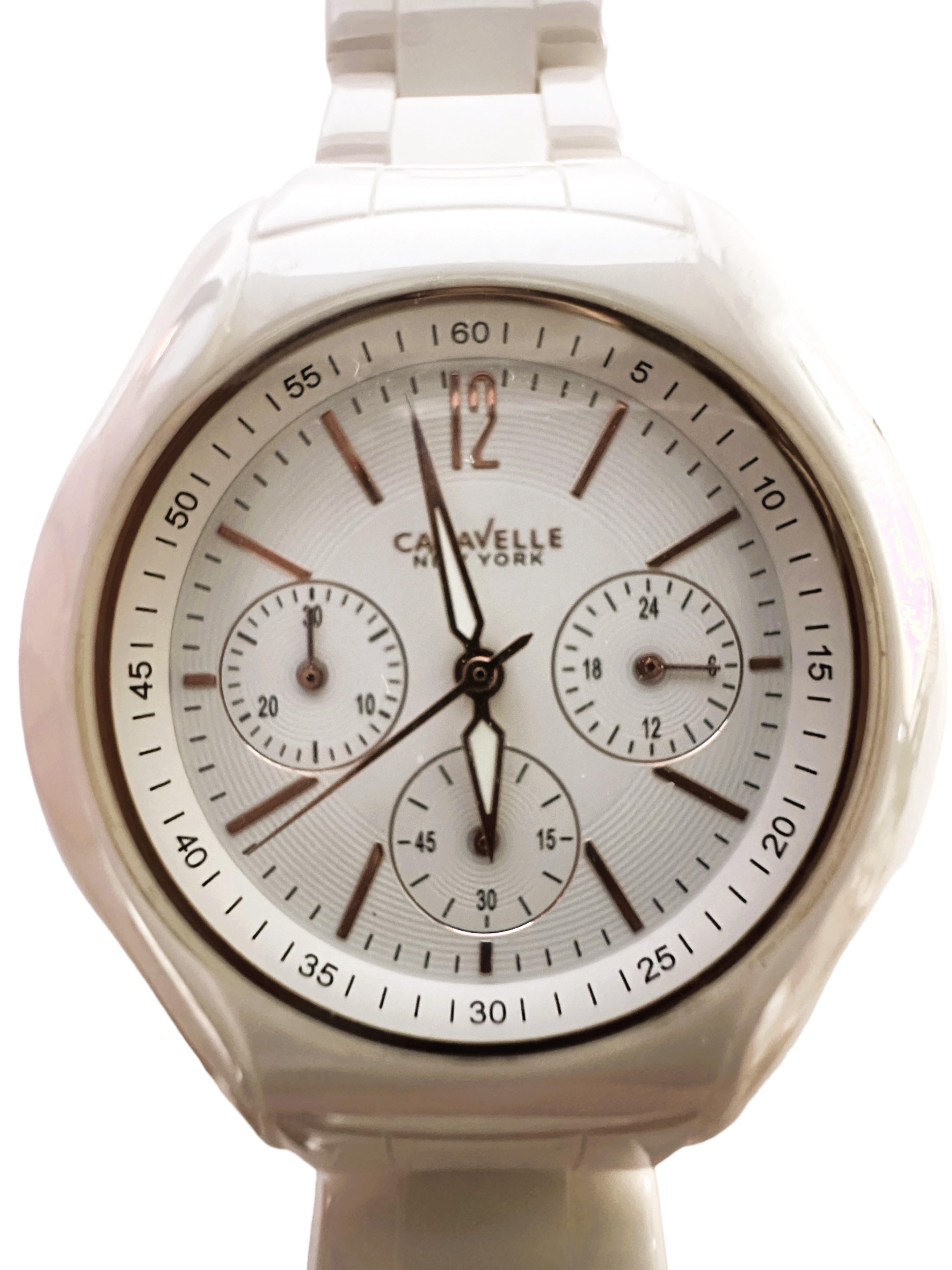 Caravelle by Bulova White & Rose Gold Ceramic Watch For Sale 3