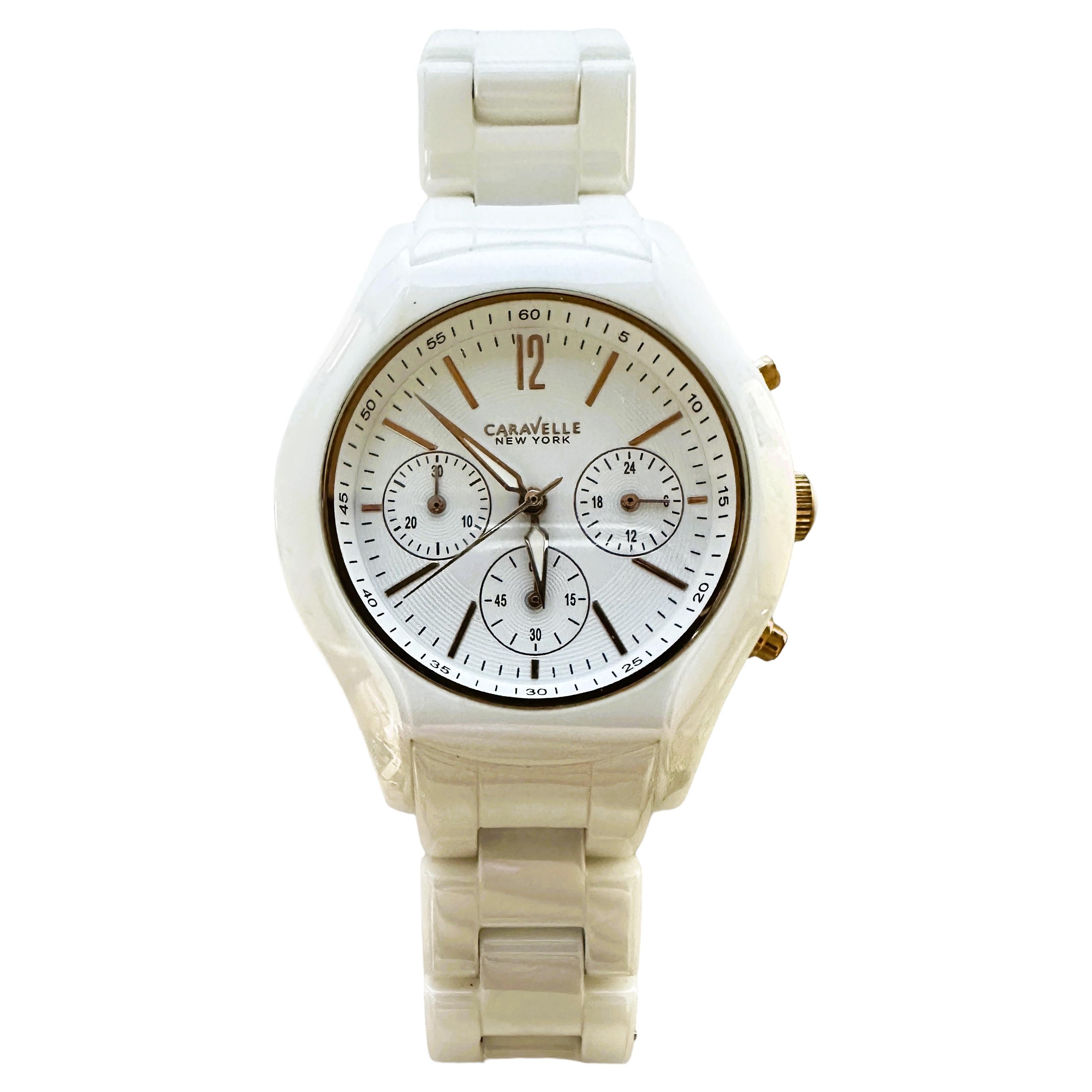 Caravelle by Bulova White & Rose Gold Ceramic Watch For Sale