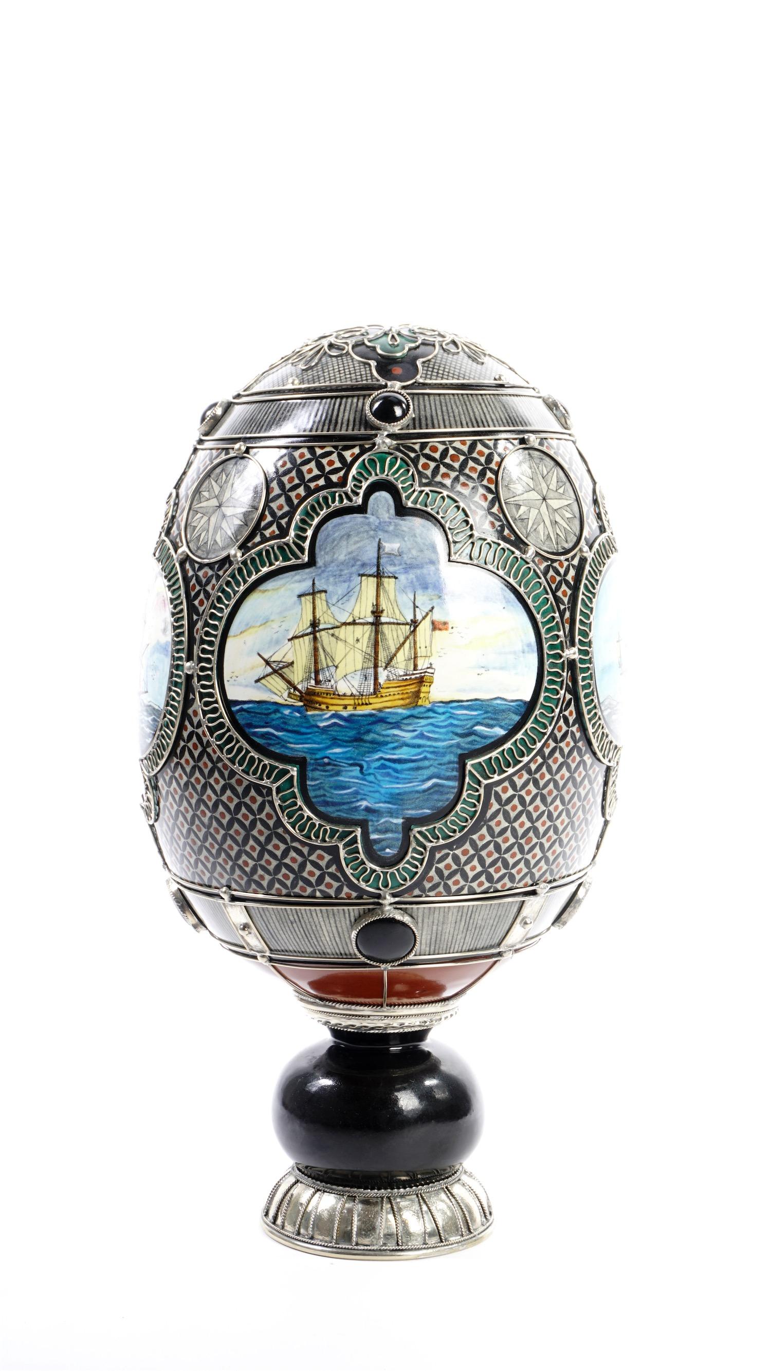 Other Caravels Ceramic Egg and White Metal ‘Alpaca’, Handmade