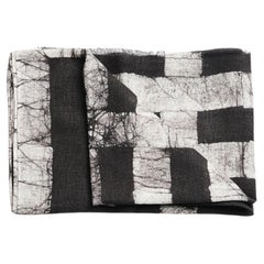 Carbo Linen Scarf in Black and White Block Printed Pattern, Handmade By Artisan