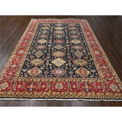 Carbon Black Pure Wool Karajeh with All Over Pattern Hand Knotted Rug 9' x 12'
