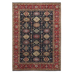Carbon Black Pure Wool Karajeh with All Over Pattern Hand Knotted Rug 9' x 12'