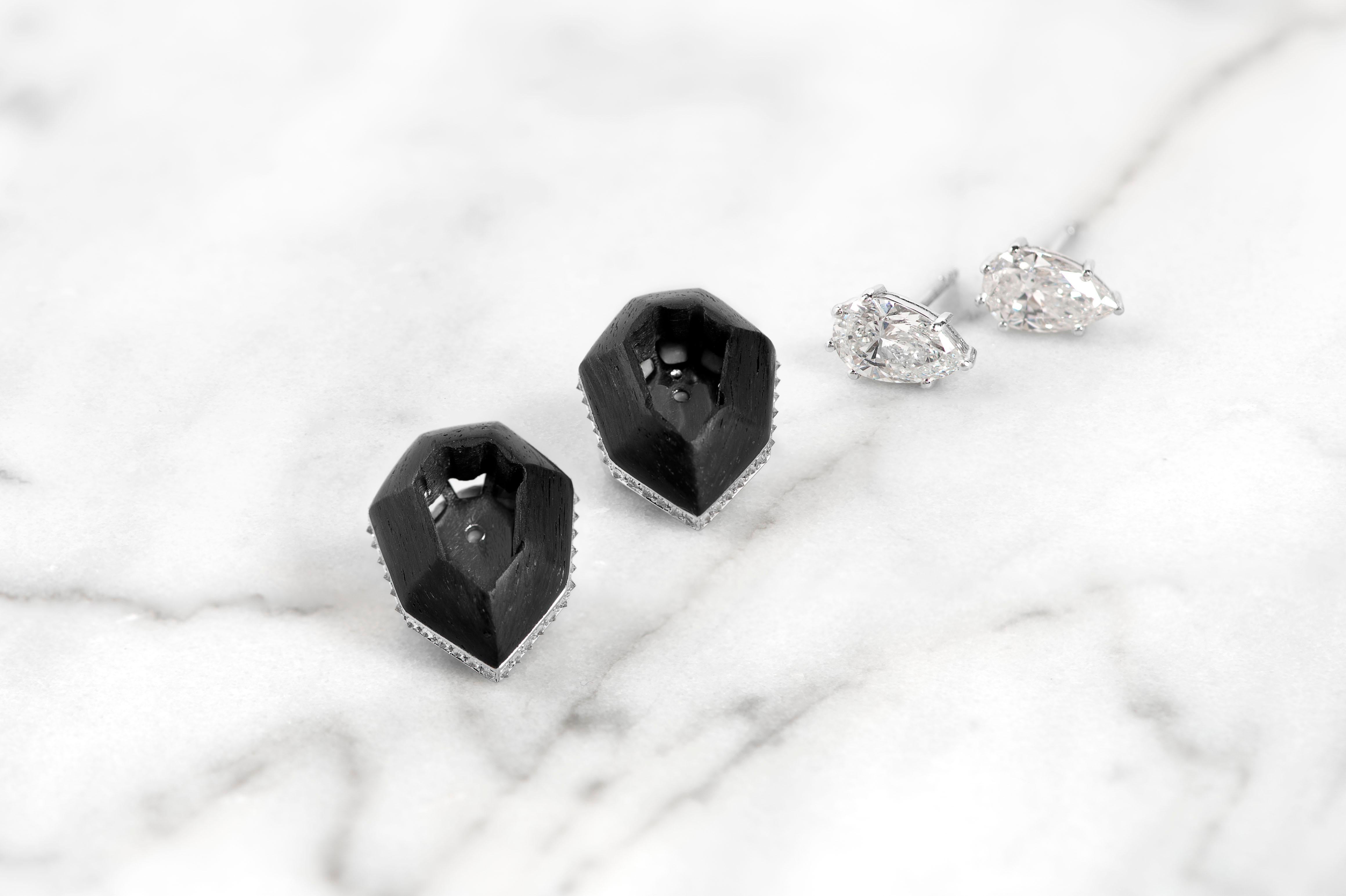 Contemporary Diamond & Carbon Fiber Earrings with Jackets For Sale
