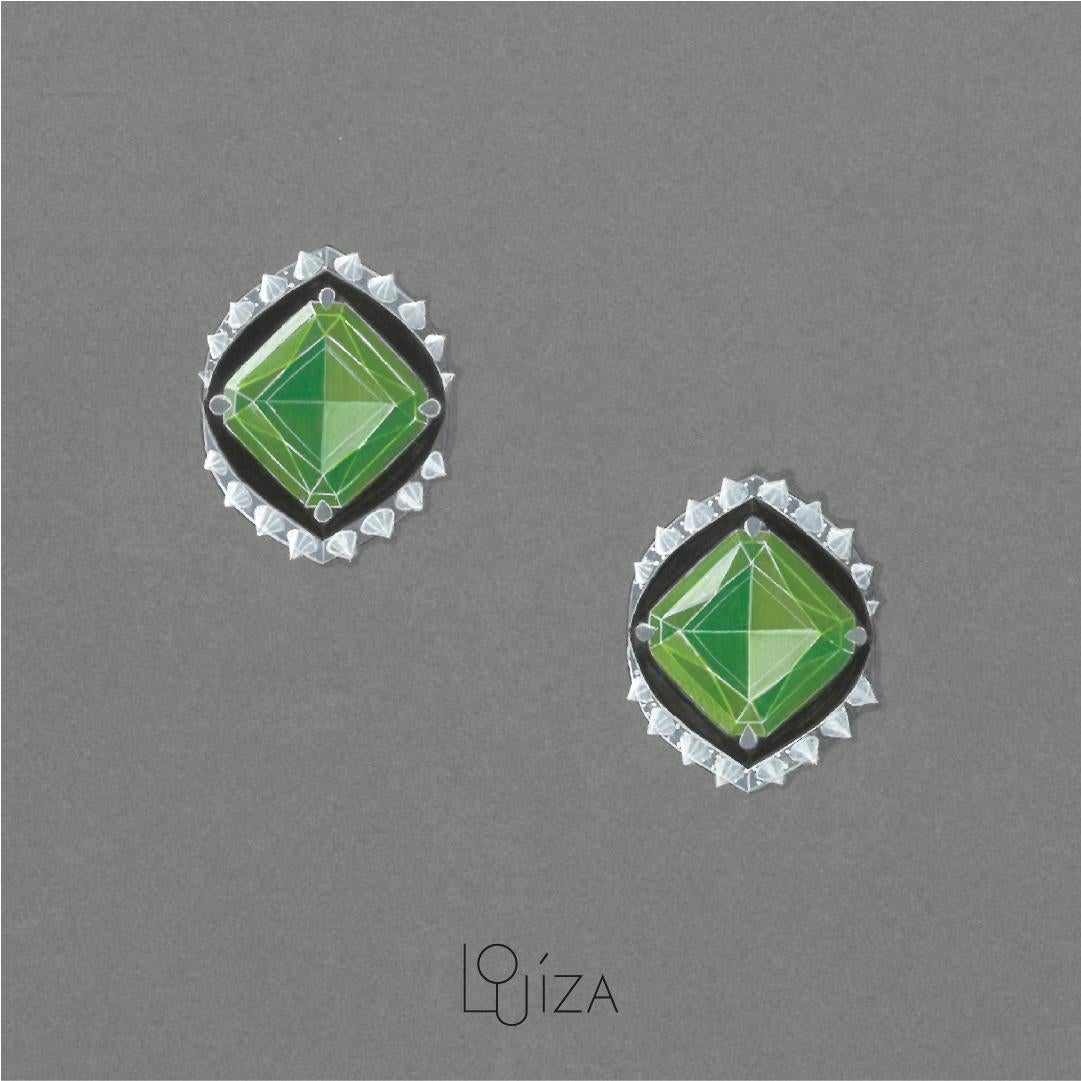 Carbon Fiber Earrings, 18k Gold, White Diamonds 2.1ct., Peridot 10.2 Ct. For Sale 8