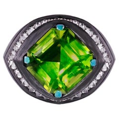 Carbon Fiber Ring, 18k Gold, White Diamonds 2.1ct., Peridot 7.75 Ct.