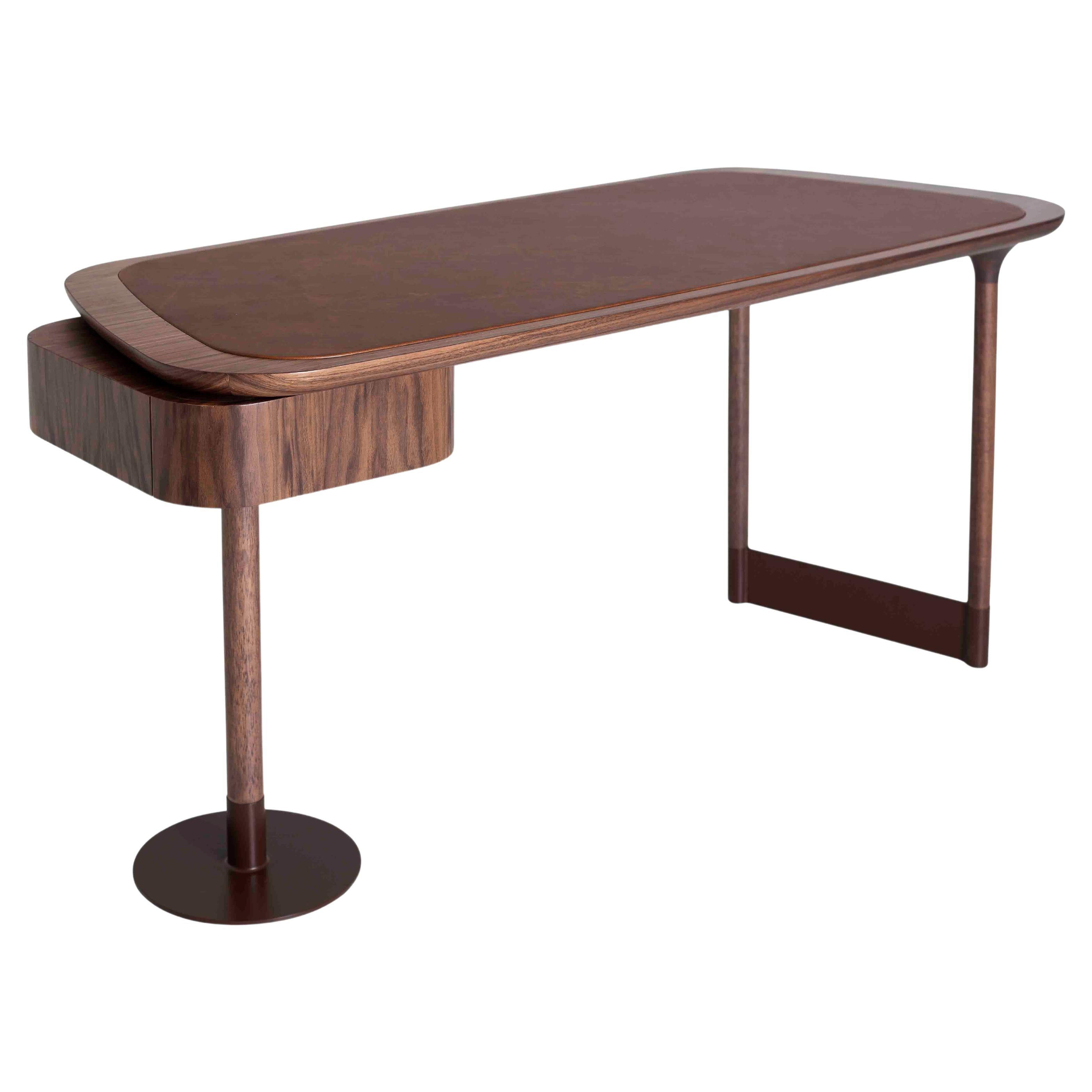 Carbon Steel, Leather Top, Wood Drawer, Office Desk Ela For Sale