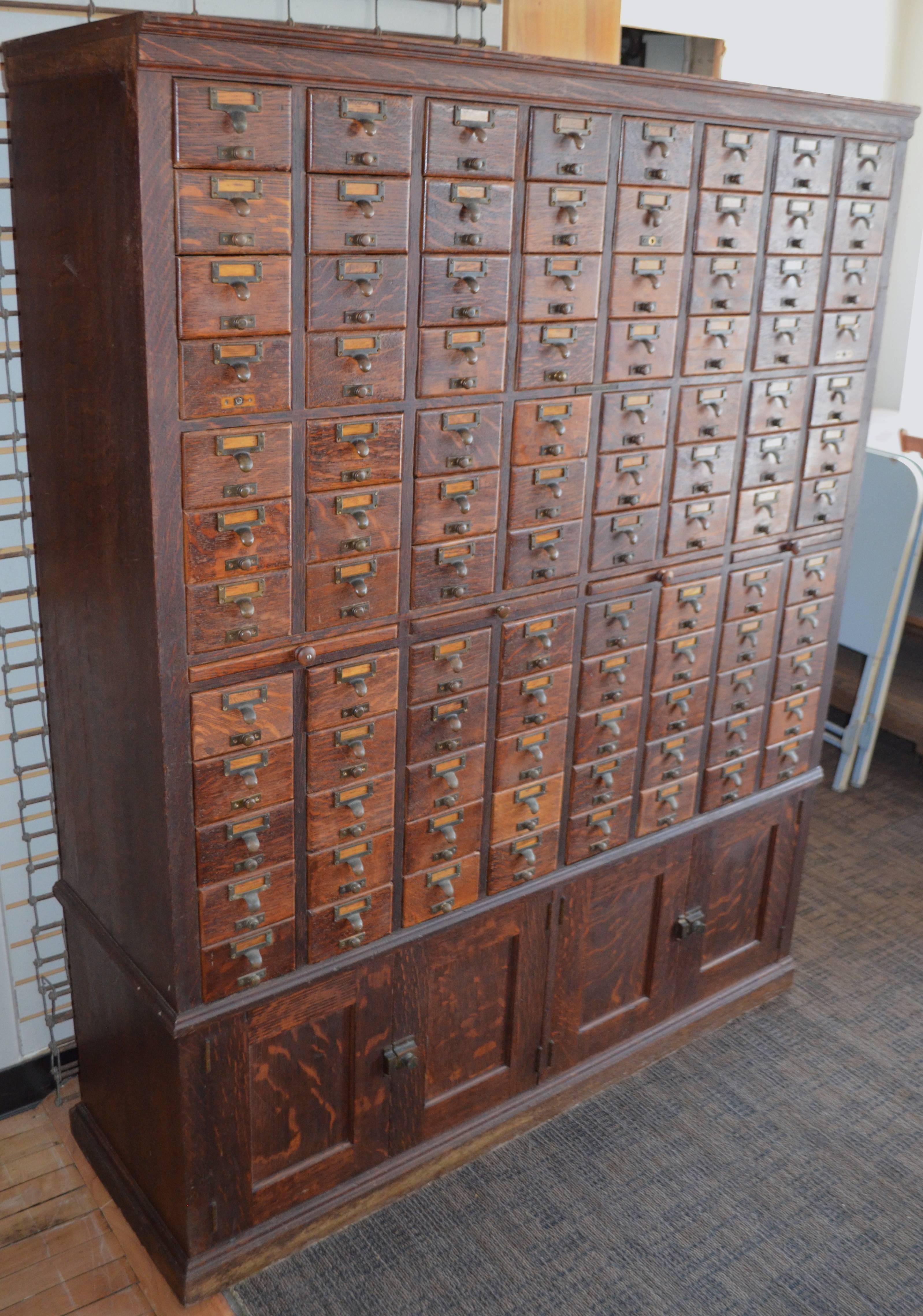 American Card Catalog File Cabinet from Chicago Library, Solid Oak, Early 20th Century